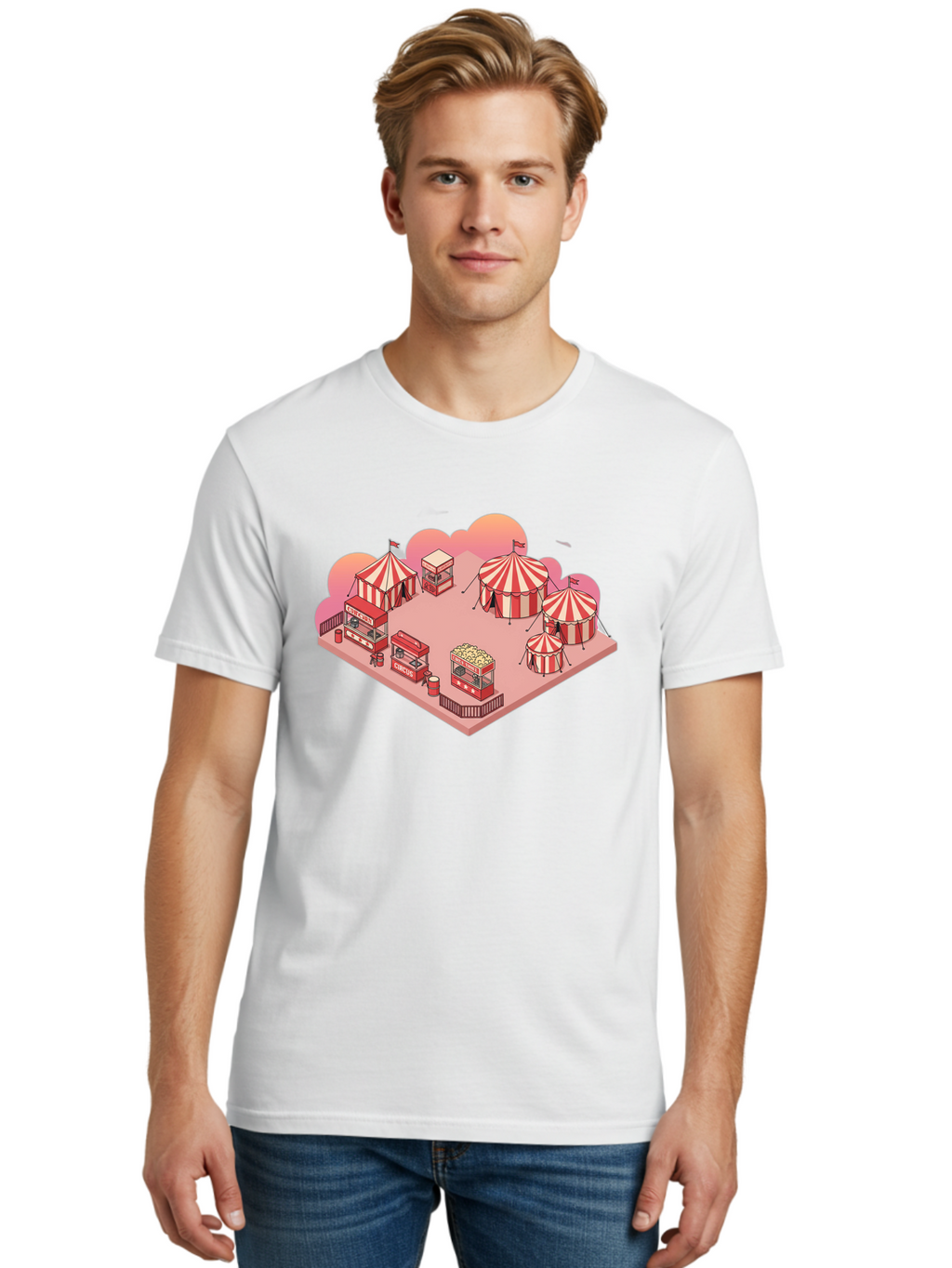 Carnival-Scene-1 Men'S Graphic Tee, 100% Cotton, Comfortable Casual Summer Wear, Machine Washable, Vintage Camera, Old Camera, Antique Camera, Black Camera, Classic Photography, Photography Equipment, Nostalgic Device, Film Camera, Camera Art Baj380