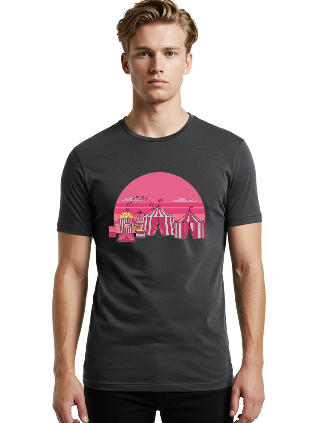 Carnival-Scene Men'S Graphic Tee, 100% Cotton, Comfortable Casual Summer Wear, Machine Washable, Vintage Camera, Old Camera, Antique Camera, Black Camera, Classic Photography, Photography Equipment, Nostalgic Device, Film Camera, Camera Art Baj382
