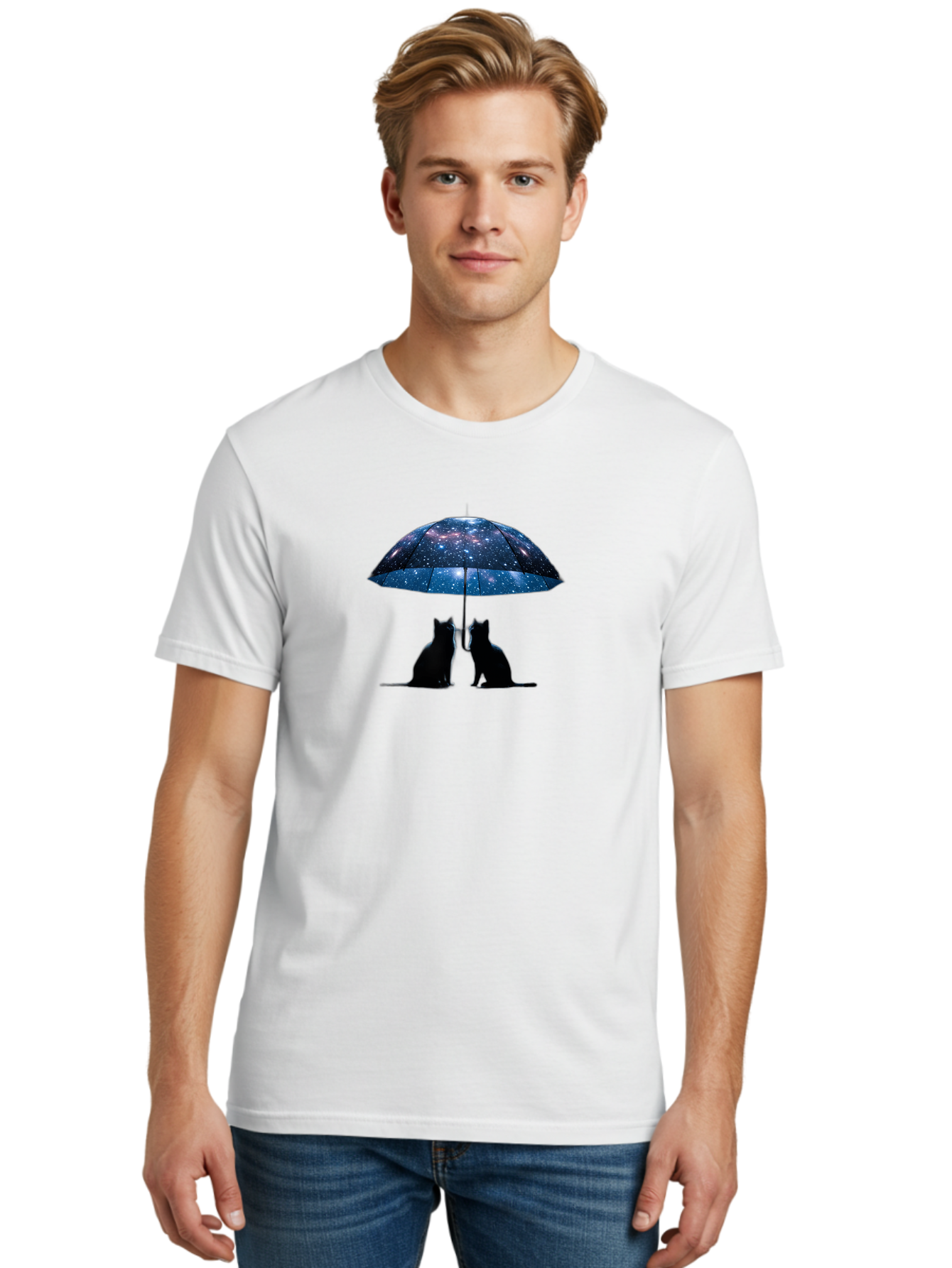 Cats-Under-Galaxy-Umbrella Men'S Graphic Tee, 100% Cotton, Comfortable Casual Summer Wear, Machine Washable, Vintage Camera, Old Camera, Antique Camera, Black Camera, Classic Photography, Photography Equipment, Nostalgic Device, Film Camera, Baj389