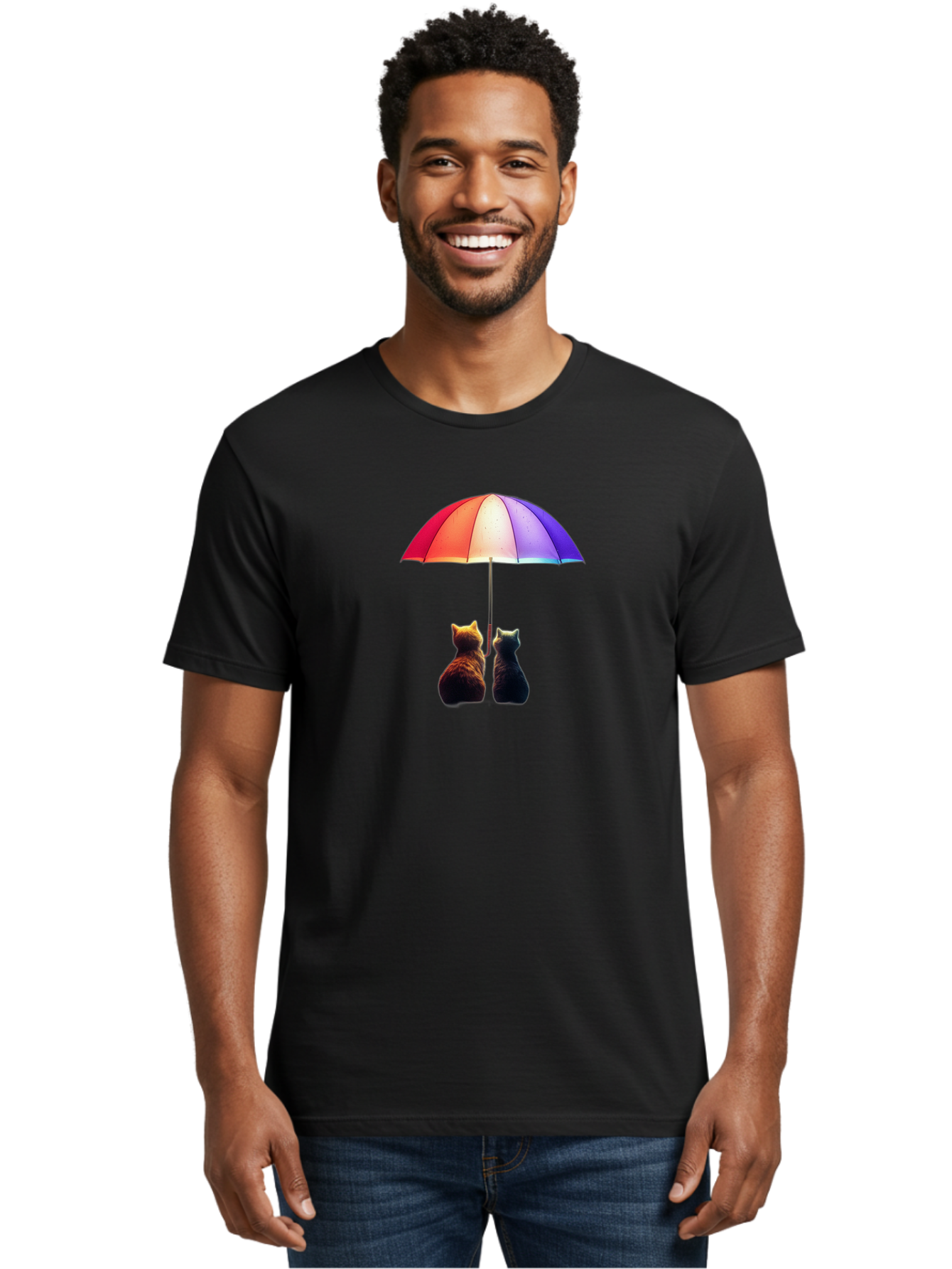 Cats-Under-Umbrella-1 Men'S Graphic Tee, 100% Cotton, Comfortable Casual Summer Wear, Machine Washable, Vintage Camera, Old Camera, Antique Camera, Black Camera, Classic Photography, Photography Equipment, Nostalgic Device, Film Camera, Baj390