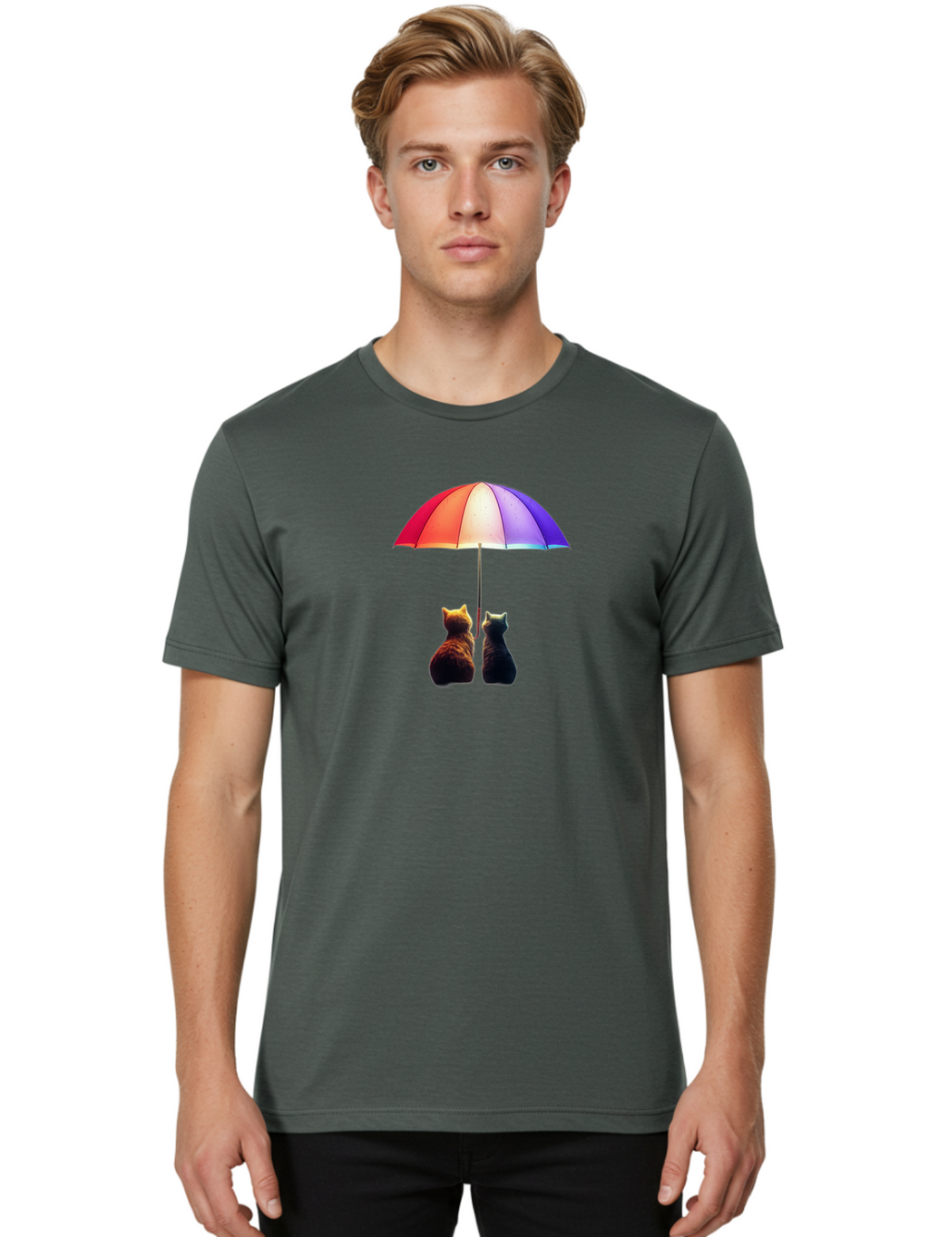 Cats-Under-Umbrella-1 Men'S Graphic Tee, 100% Cotton, Comfortable Casual Summer Wear, Machine Washable, Vintage Camera, Old Camera, Antique Camera, Black Camera, Classic Photography, Photography Equipment, Nostalgic Device, Film Camera, Baj390