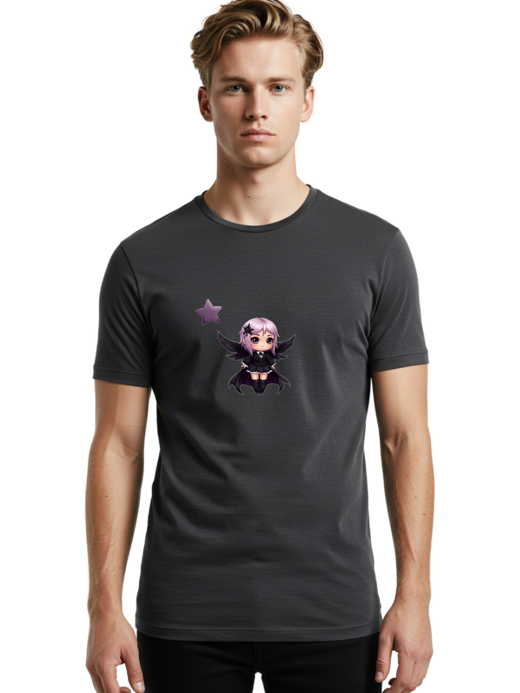 Chibi-Girl-With-Wings Men'S Graphic Tee, 100% Cotton, Comfortable Casual Summer Wear, Machine Washable, Vintage Camera, Old Camera, Antique Camera, Black Camera, Classic Photography, Photography Equipment, Nostalgic Device, Film Camera, Baj392