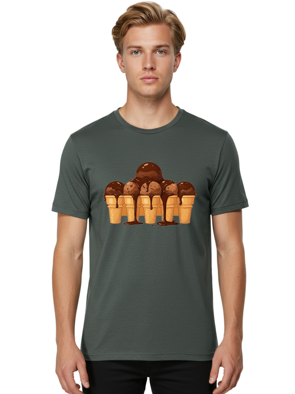 Chocolate-Ice-Cream-Cones-1 Men'S Graphic Tee, 100% Cotton, Comfortable Casual Summer Wear, Machine Washable, Vintage Camera, Old Camera, Antique Camera, Black Camera, Classic Photography, Photography Equipment, Nostalgic Device, Film Camera, Baj393