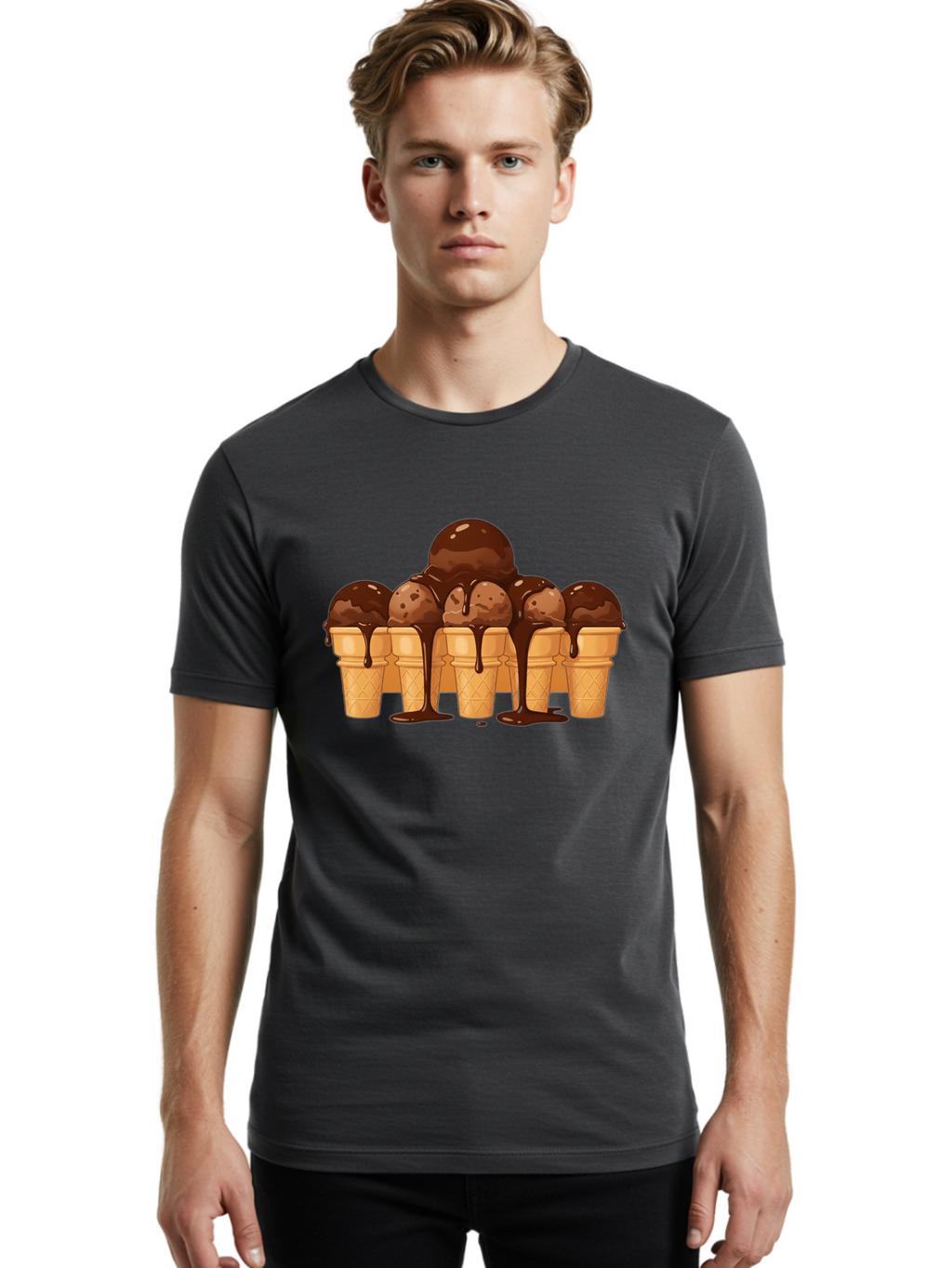 Chocolate-Ice-Cream-Cones-1 Men'S Graphic Tee, 100% Cotton, Comfortable Casual Summer Wear, Machine Washable, Vintage Camera, Old Camera, Antique Camera, Black Camera, Classic Photography, Photography Equipment, Nostalgic Device, Film Camera, Baj393