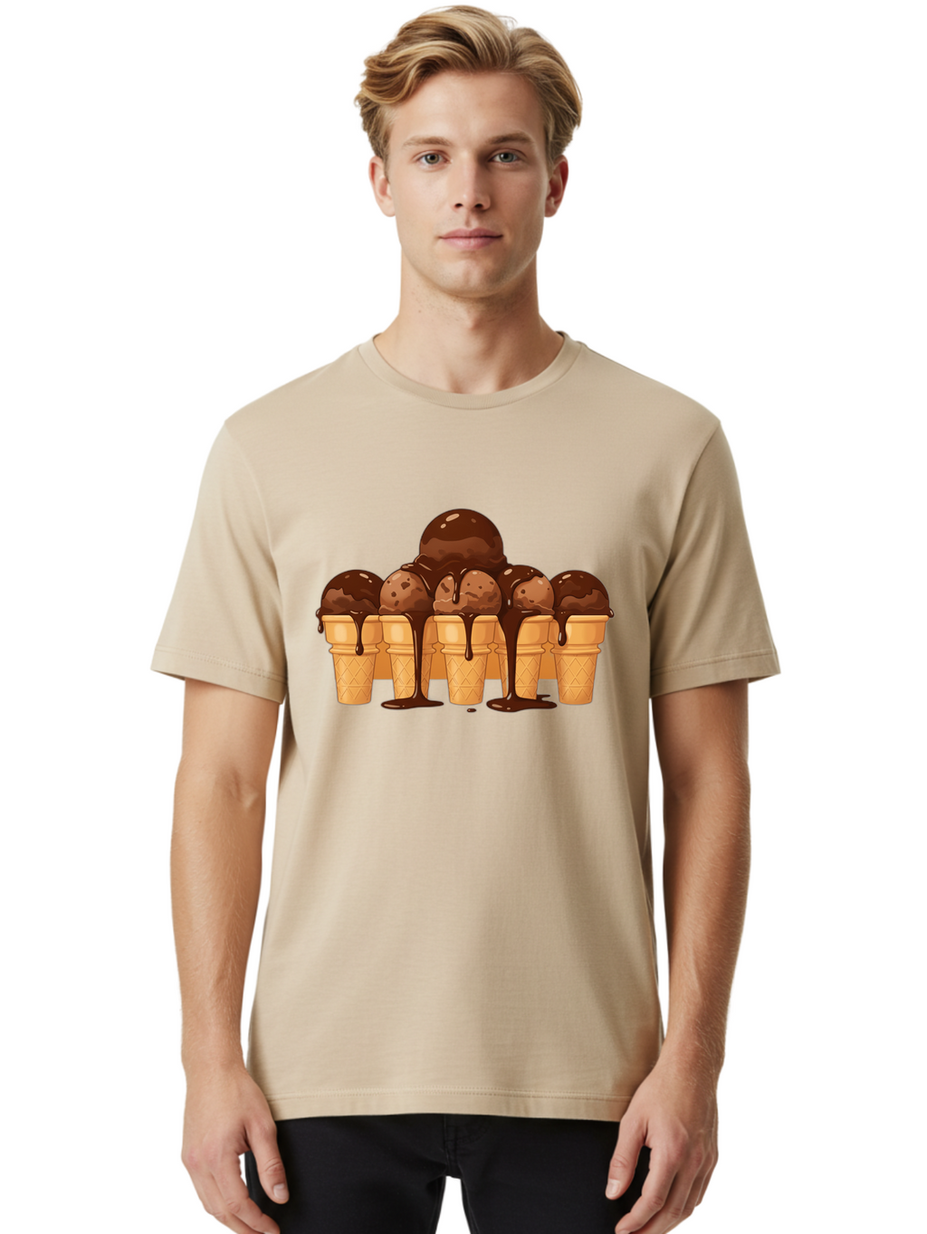 Chocolate-Ice-Cream-Cones-1 Men'S Graphic Tee, 100% Cotton, Comfortable Casual Summer Wear, Machine Washable, Vintage Camera, Old Camera, Antique Camera, Black Camera, Classic Photography, Photography Equipment, Nostalgic Device, Film Camera, Baj393