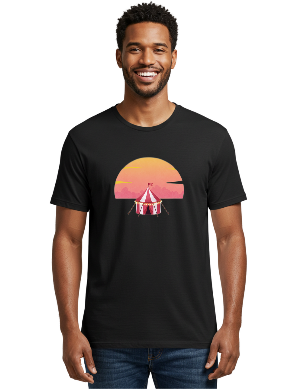 Circus-Tent-At-Sunset Men'S Graphic Tee, 100% Cotton, Comfortable Casual Summer Wear, Machine Washable, Vintage Camera, Old Camera, Antique Camera, Black Camera, Classic Photography, Photography Equipment, Nostalgic Device, Film Camera, Baj403