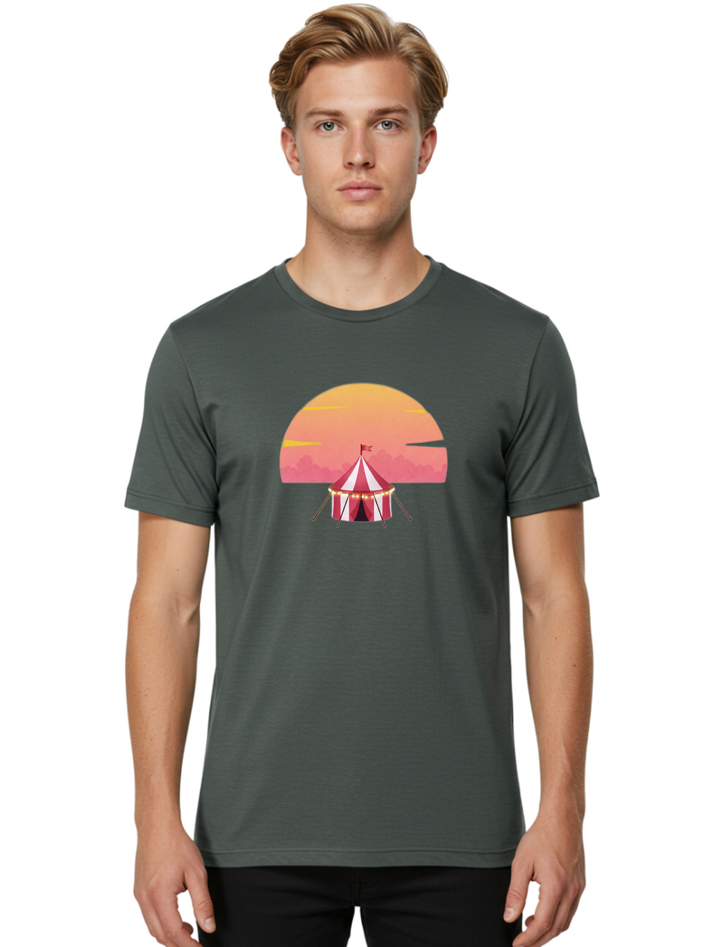 Circus-Tent-At-Sunset Men'S Graphic Tee, 100% Cotton, Comfortable Casual Summer Wear, Machine Washable, Vintage Camera, Old Camera, Antique Camera, Black Camera, Classic Photography, Photography Equipment, Nostalgic Device, Film Camera, Baj403