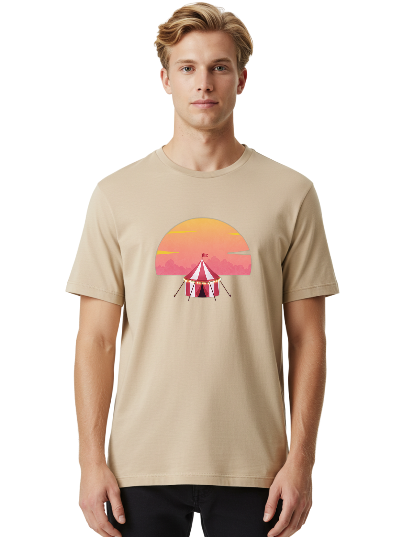 Circus-Tent-At-Sunset Men'S Graphic Tee, 100% Cotton, Comfortable Casual Summer Wear, Machine Washable, Vintage Camera, Old Camera, Antique Camera, Black Camera, Classic Photography, Photography Equipment, Nostalgic Device, Film Camera, Baj403