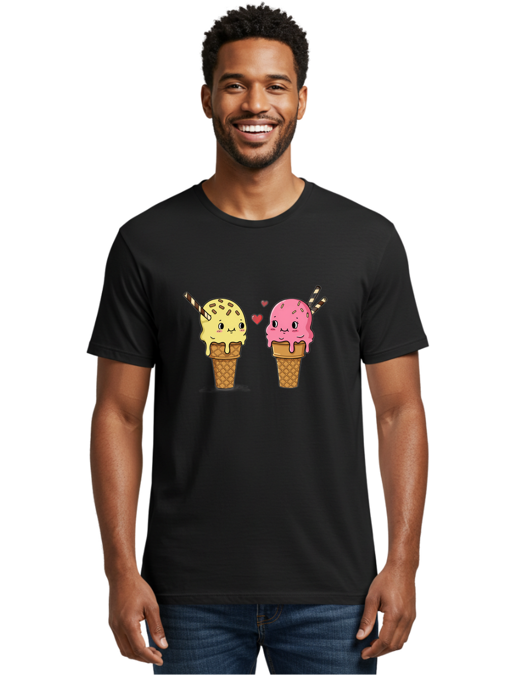 Couple-Ice-Cream Men'S Graphic Tee, 100% Cotton, Comfortable Casual Summer Wear, Machine Washable, Vintage Camera, Old Camera, Antique Camera, Black Camera, Classic Photography, Photography Equipment, Nostalgic Device, Film Camera, Camera Art Baj417