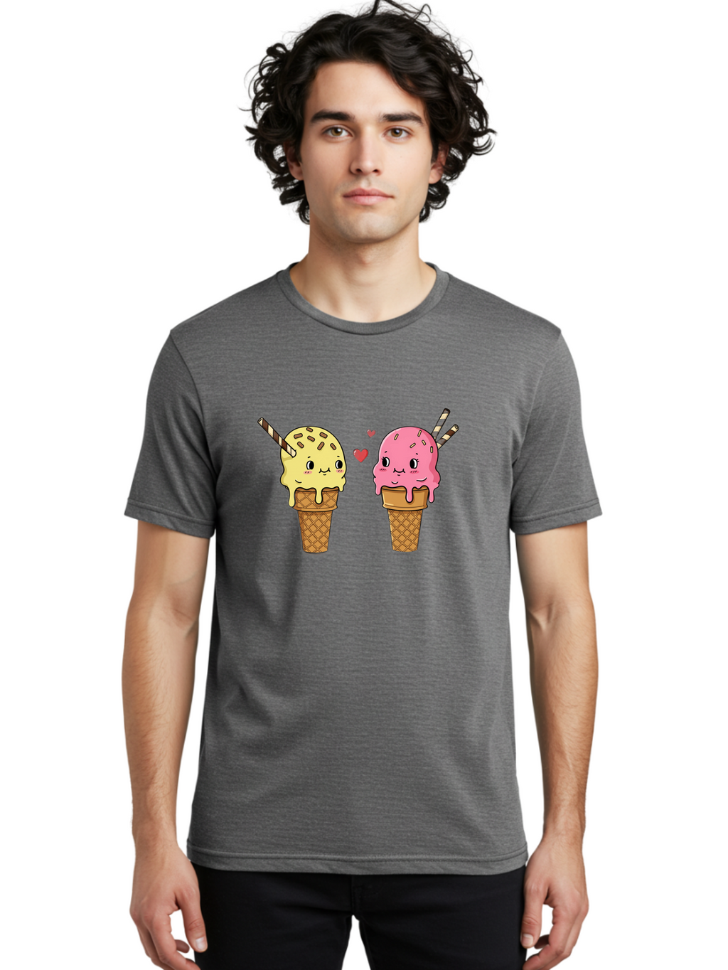 Couple-Ice-Cream Men'S Graphic Tee, 100% Cotton, Comfortable Casual Summer Wear, Machine Washable, Vintage Camera, Old Camera, Antique Camera, Black Camera, Classic Photography, Photography Equipment, Nostalgic Device, Film Camera, Camera Art Baj417