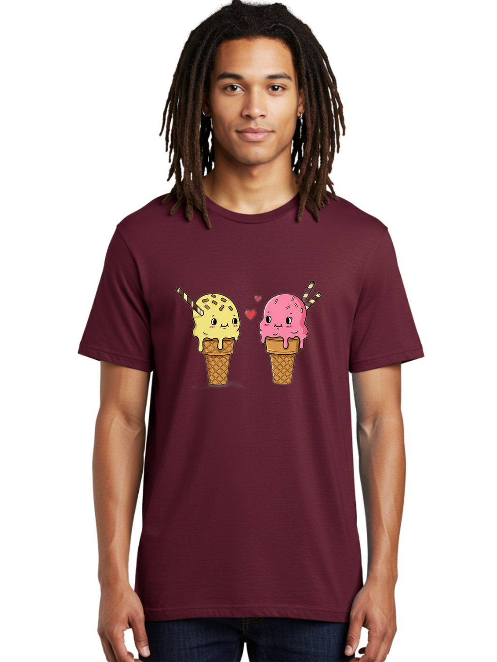 Couple-Ice-Cream Men'S Graphic Tee, 100% Cotton, Comfortable Casual Summer Wear, Machine Washable, Vintage Camera, Old Camera, Antique Camera, Black Camera, Classic Photography, Photography Equipment, Nostalgic Device, Film Camera, Camera Art Baj417