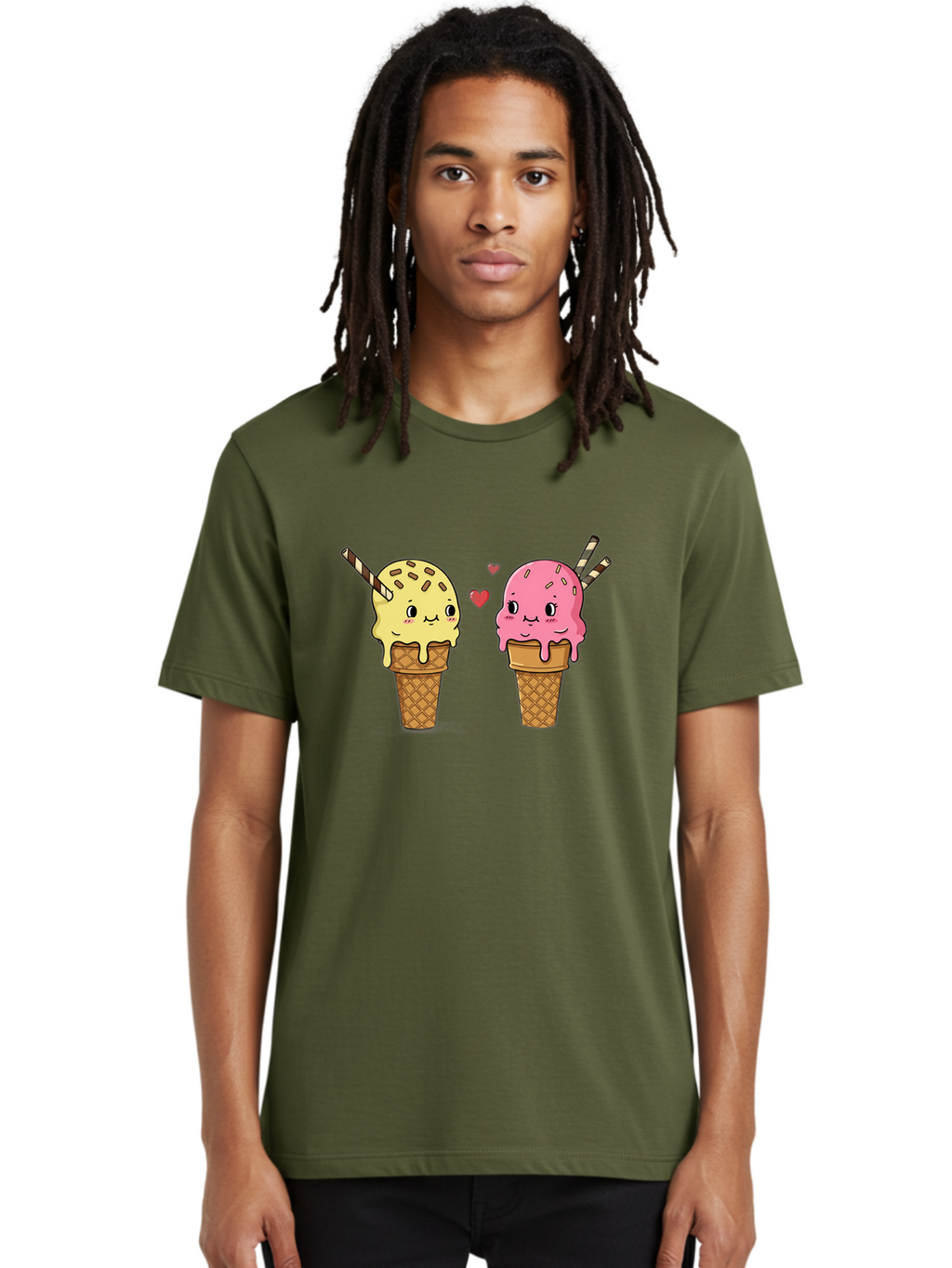 Couple-Ice-Cream Men'S Graphic Tee, 100% Cotton, Comfortable Casual Summer Wear, Machine Washable, Vintage Camera, Old Camera, Antique Camera, Black Camera, Classic Photography, Photography Equipment, Nostalgic Device, Film Camera, Camera Art Baj417