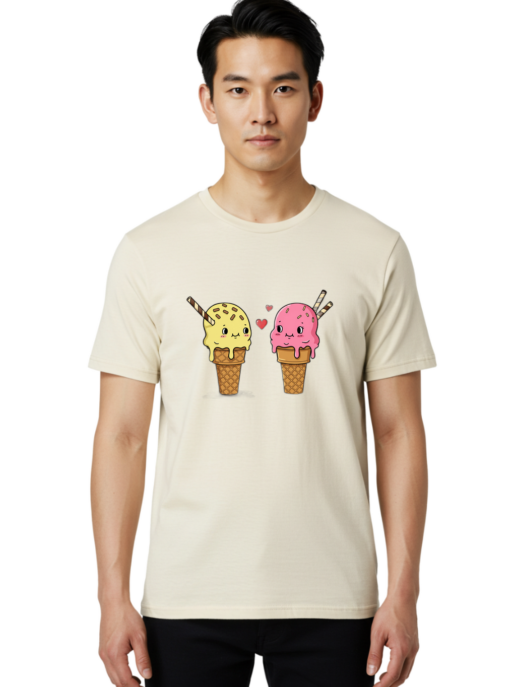 Couple-Ice-Cream Men'S Graphic Tee, 100% Cotton, Comfortable Casual Summer Wear, Machine Washable, Vintage Camera, Old Camera, Antique Camera, Black Camera, Classic Photography, Photography Equipment, Nostalgic Device, Film Camera, Camera Art Baj417