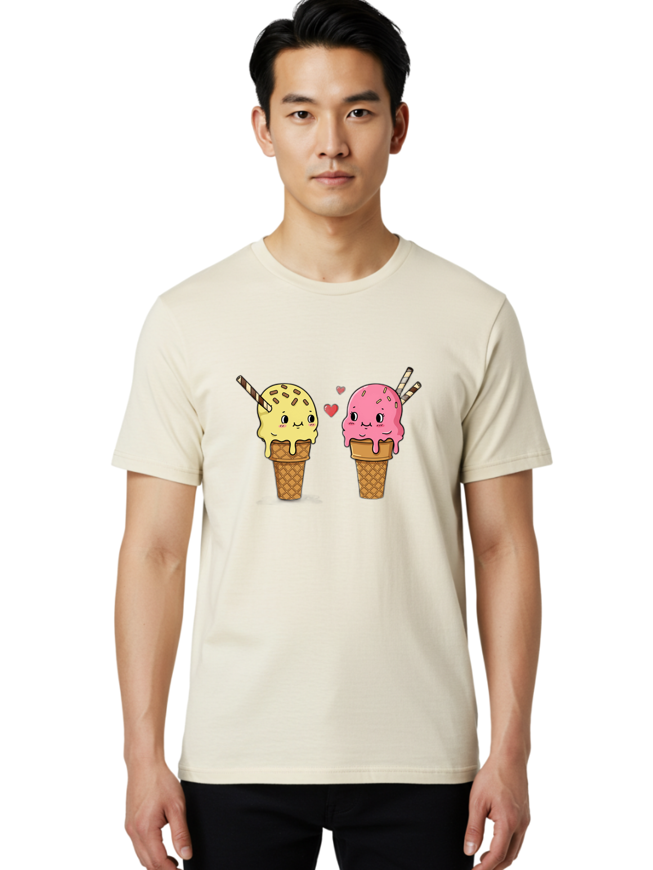Couple-Ice-Cream Men'S Graphic Tee, 100% Cotton, Comfortable Casual Summer Wear, Machine Washable, Vintage Camera, Old Camera, Antique Camera, Black Camera, Classic Photography, Photography Equipment, Nostalgic Device, Film Camera, Camera Art Baj417