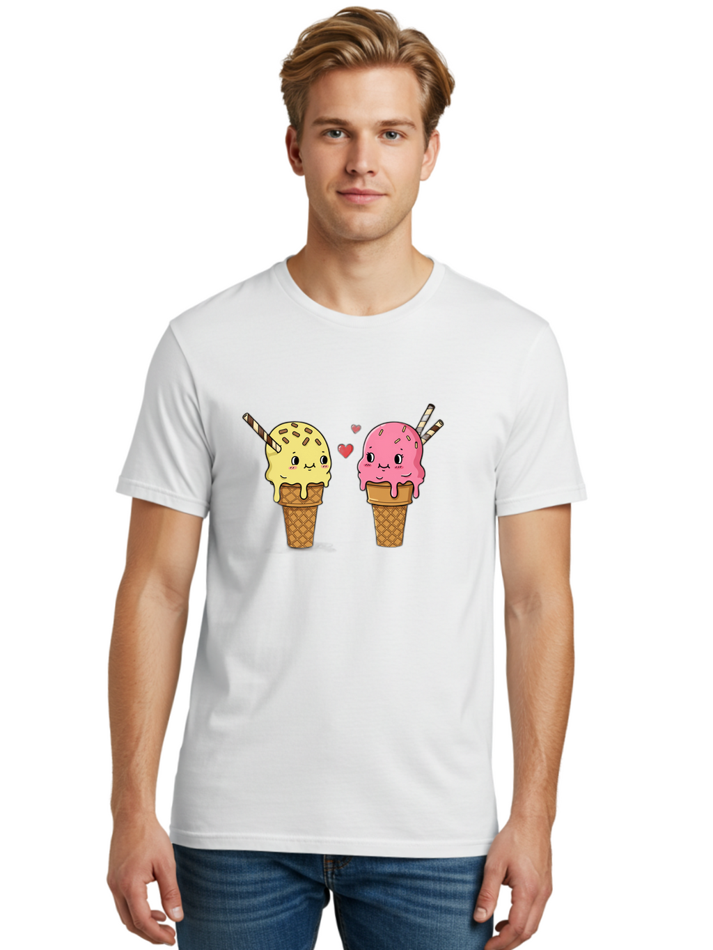 Couple-Ice-Cream Men'S Graphic Tee, 100% Cotton, Comfortable Casual Summer Wear, Machine Washable, Vintage Camera, Old Camera, Antique Camera, Black Camera, Classic Photography, Photography Equipment, Nostalgic Device, Film Camera, Camera Art Baj417