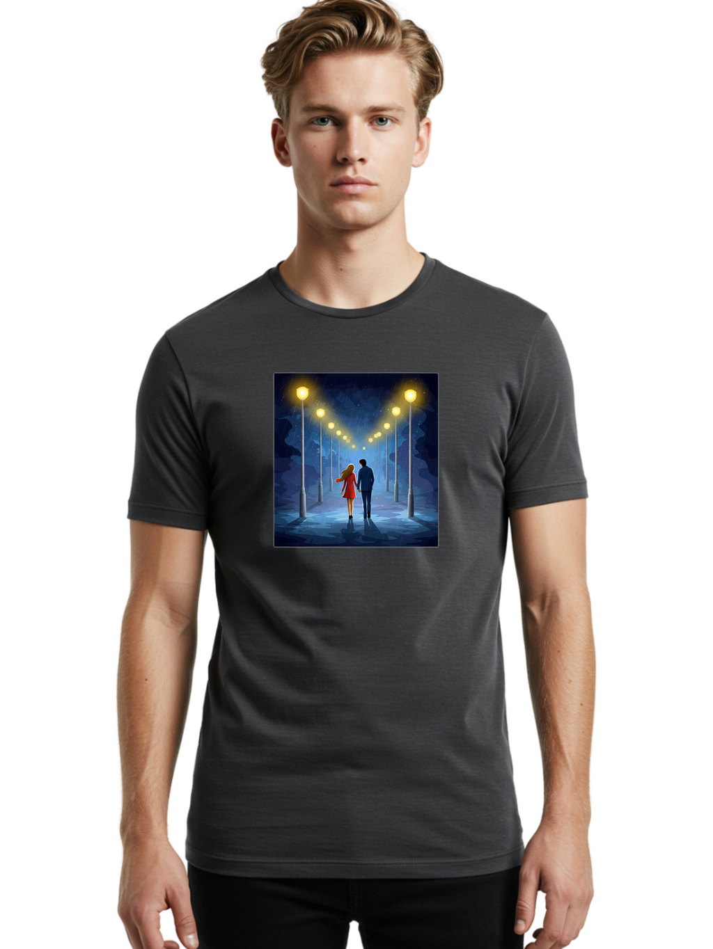 Couple-Walking-Hand-In-Hand Men'S Graphic Tee, 100% Cotton, Comfortable Casual Summer Wear, Machine Washable, Vintage Camera, Old Camera, Antique Camera, Black Camera, Classic Photography, Photography Equipment, Nostalgic Device, Film Camera, Baj419