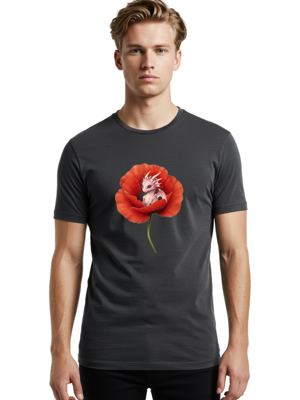 Dragon-In-Poppy-1 Men'S Graphic Tee, 100% Cotton, Comfortable Casual Summer Wear, Machine Washable, Vintage Camera, Old Camera, Antique Camera, Black Camera, Classic Photography, Photography Equipment, Nostalgic Device, Film Camera, Camera Art Baj441
