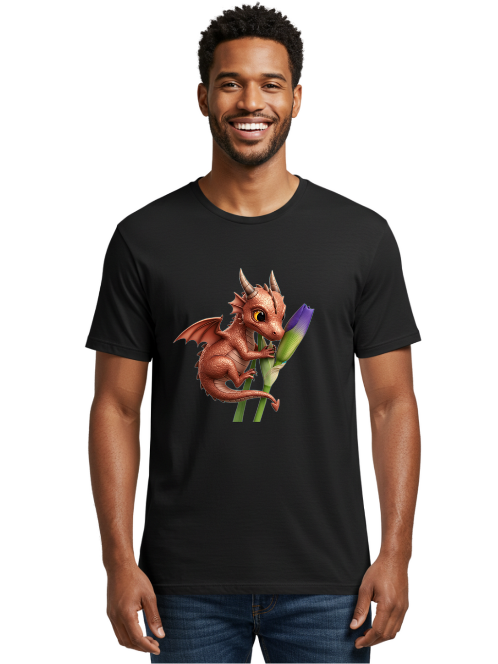 Dragon-With-Purple-Flower Men'S Graphic Tee, 100% Cotton, Comfortable Casual Summer Wear, Machine Washable, Vintage Camera, Old Camera, Antique Camera, Black Camera, Classic Photography, Photography Equipment, Nostalgic Device, Film Camera, Baj459