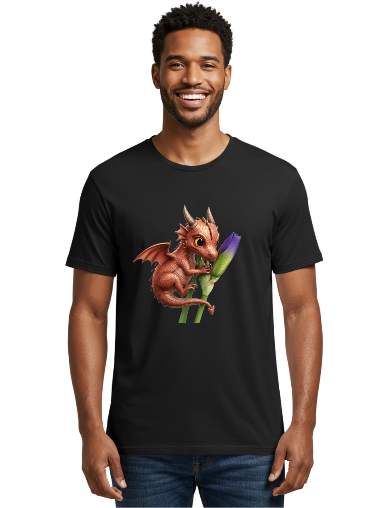 Dragon-With-Purple-Flower Men'S Graphic Tee, 100% Cotton, Comfortable Casual Summer Wear, Machine Washable, Vintage Camera, Old Camera, Antique Camera, Black Camera, Classic Photography, Photography Equipment, Nostalgic Device, Film Camera, Baj459