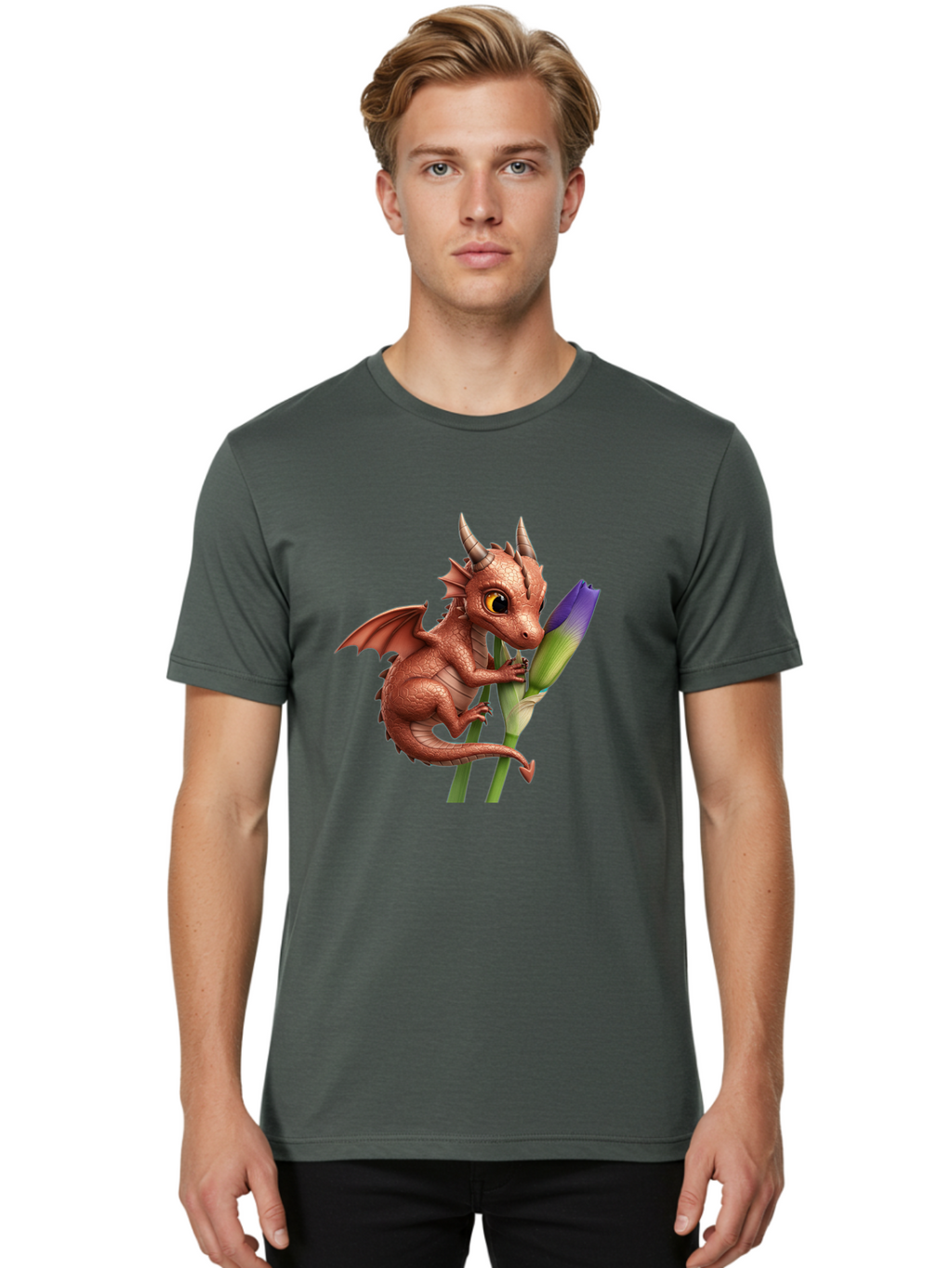 Dragon-With-Purple-Flower Men'S Graphic Tee, 100% Cotton, Comfortable Casual Summer Wear, Machine Washable, Vintage Camera, Old Camera, Antique Camera, Black Camera, Classic Photography, Photography Equipment, Nostalgic Device, Film Camera, Baj459