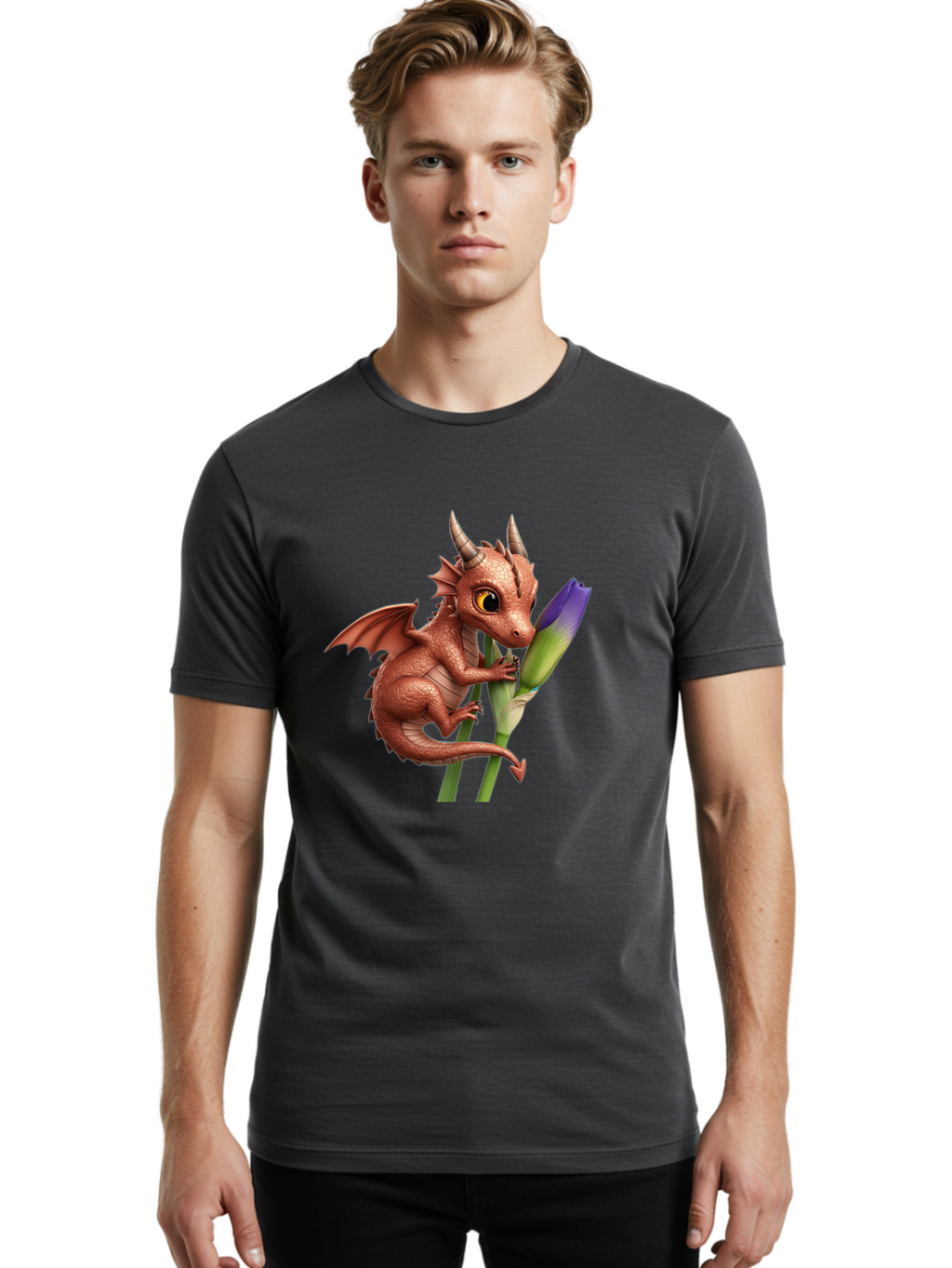 Dragon-With-Purple-Flower Men'S Graphic Tee, 100% Cotton, Comfortable Casual Summer Wear, Machine Washable, Vintage Camera, Old Camera, Antique Camera, Black Camera, Classic Photography, Photography Equipment, Nostalgic Device, Film Camera, Baj459
