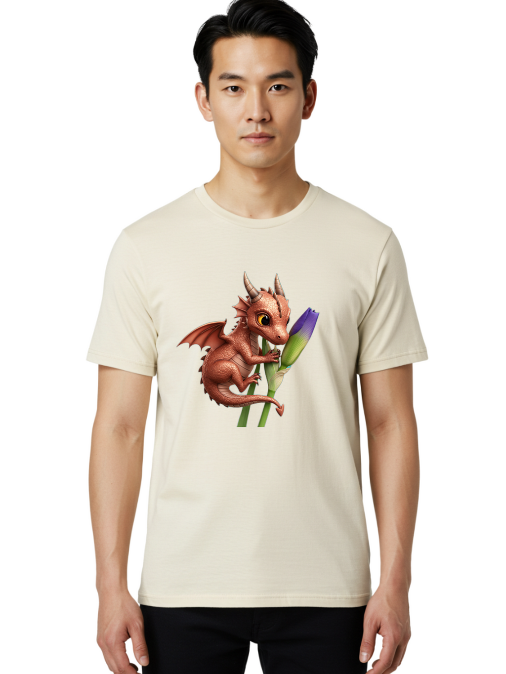 Dragon-With-Purple-Flower Men'S Graphic Tee, 100% Cotton, Comfortable Casual Summer Wear, Machine Washable, Vintage Camera, Old Camera, Antique Camera, Black Camera, Classic Photography, Photography Equipment, Nostalgic Device, Film Camera, Baj459