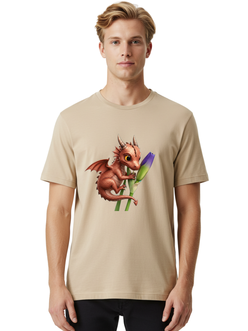 Dragon-With-Purple-Flower Men'S Graphic Tee, 100% Cotton, Comfortable Casual Summer Wear, Machine Washable, Vintage Camera, Old Camera, Antique Camera, Black Camera, Classic Photography, Photography Equipment, Nostalgic Device, Film Camera, Baj459