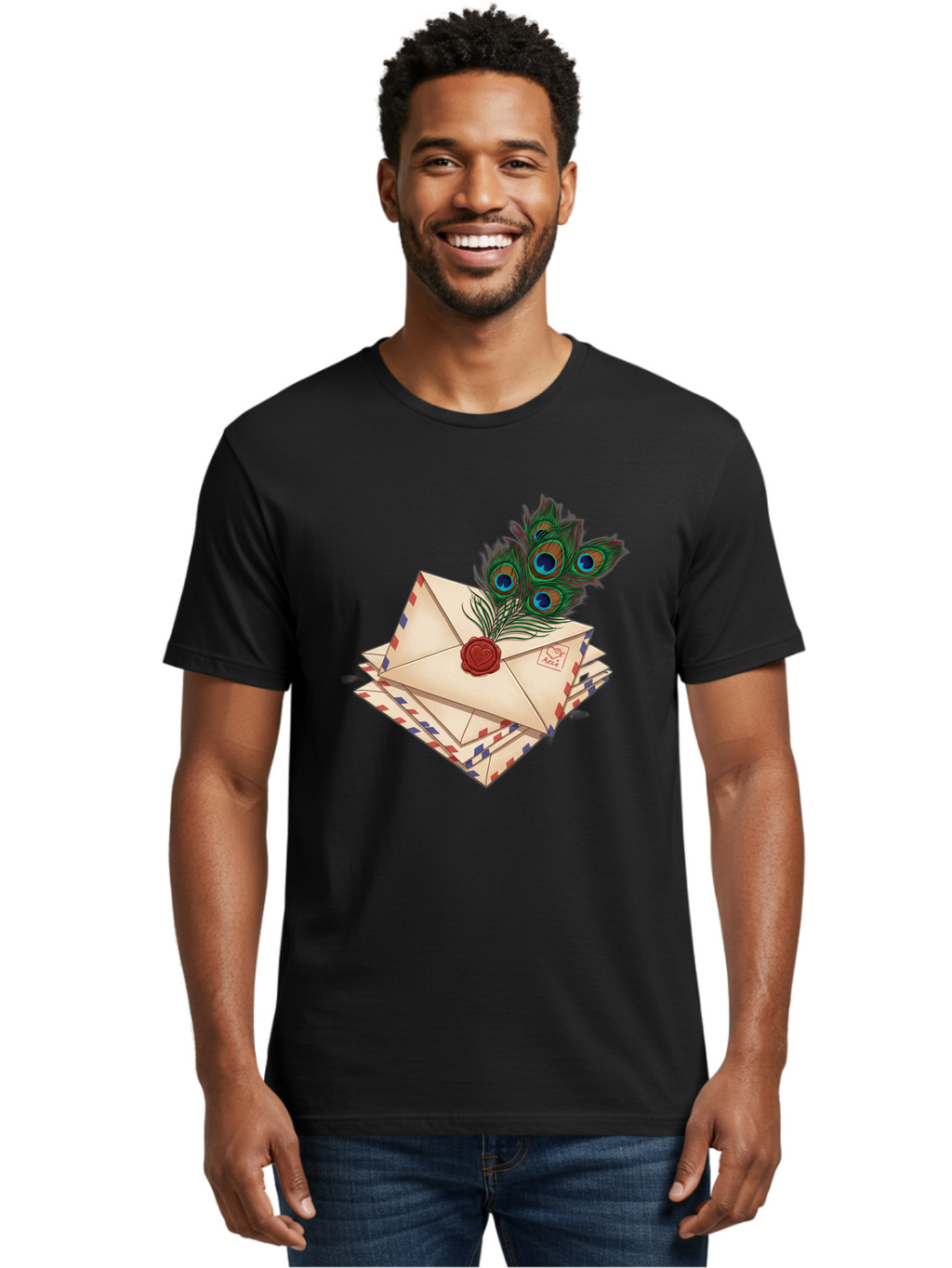 Envelope-With-Peacock-Feather Men'S Graphic Tee, 100% Cotton, Comfortable Casual Summer Wear, Machine Washable, Vintage Camera, Old Camera, Antique Camera, Black Camera, Classic Photography, Photography Equipment, Nostalgic Device, Baj464