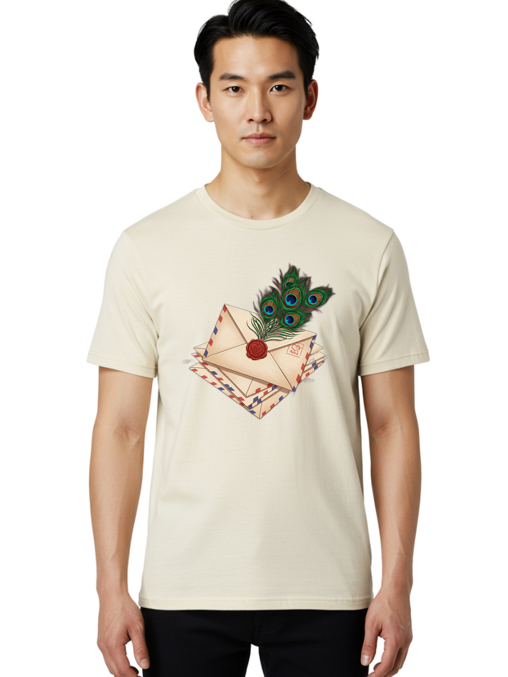 Envelope-With-Peacock-Feather Men'S Graphic Tee, 100% Cotton, Comfortable Casual Summer Wear, Machine Washable, Vintage Camera, Old Camera, Antique Camera, Black Camera, Classic Photography, Photography Equipment, Nostalgic Device, Baj464