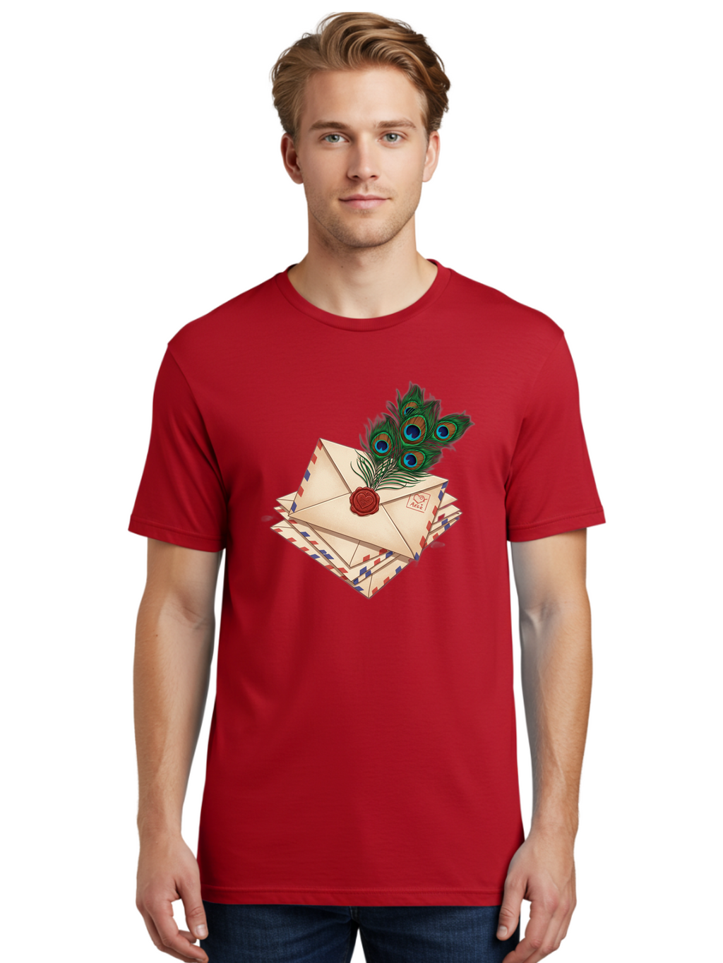 Envelope-With-Peacock-Feather Men'S Graphic Tee, 100% Cotton, Comfortable Casual Summer Wear, Machine Washable, Vintage Camera, Old Camera, Antique Camera, Black Camera, Classic Photography, Photography Equipment, Nostalgic Device, Baj464