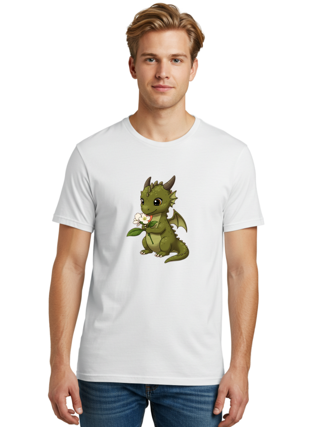 Green-Dragon-With-Flower Men'S Graphic Tee, 100% Cotton, Comfortable Casual Summer Wear, Machine Washable, Vintage Camera, Old Camera, Antique Camera, Black Camera, Classic Photography, Photography Equipment, Nostalgic Device, Film Camera, Baj486
