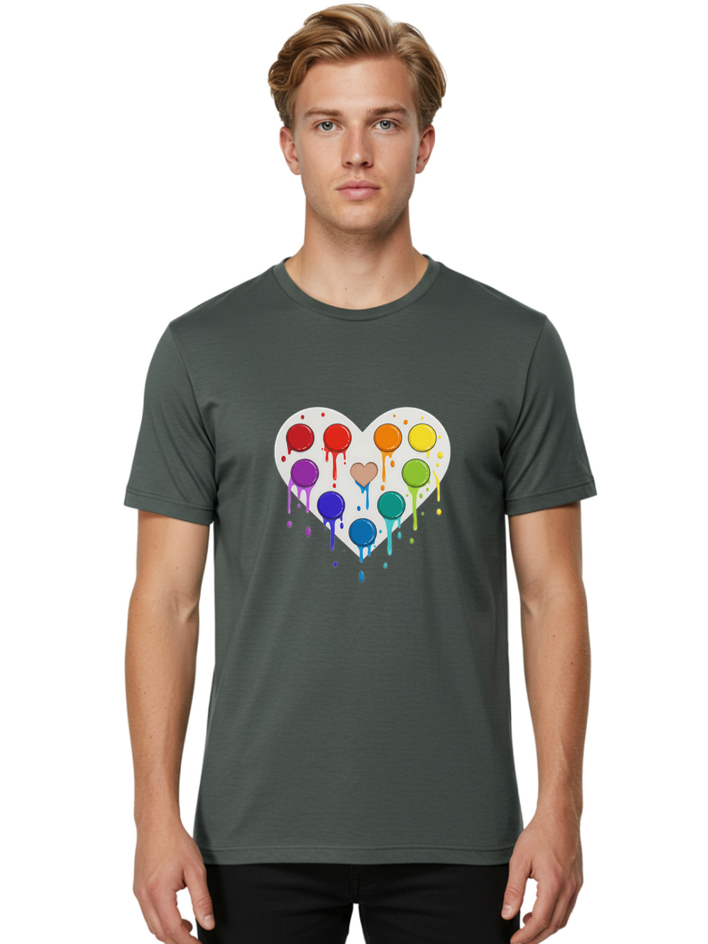Heart-Paint-Palette Men'S Graphic Tee, 100% Cotton, Comfortable Casual Summer Wear, Machine Washable, Vintage Camera, Old Camera, Antique Camera, Black Camera, Classic Photography, Photography Equipment, Nostalgic Device, Film Camera, Baj490