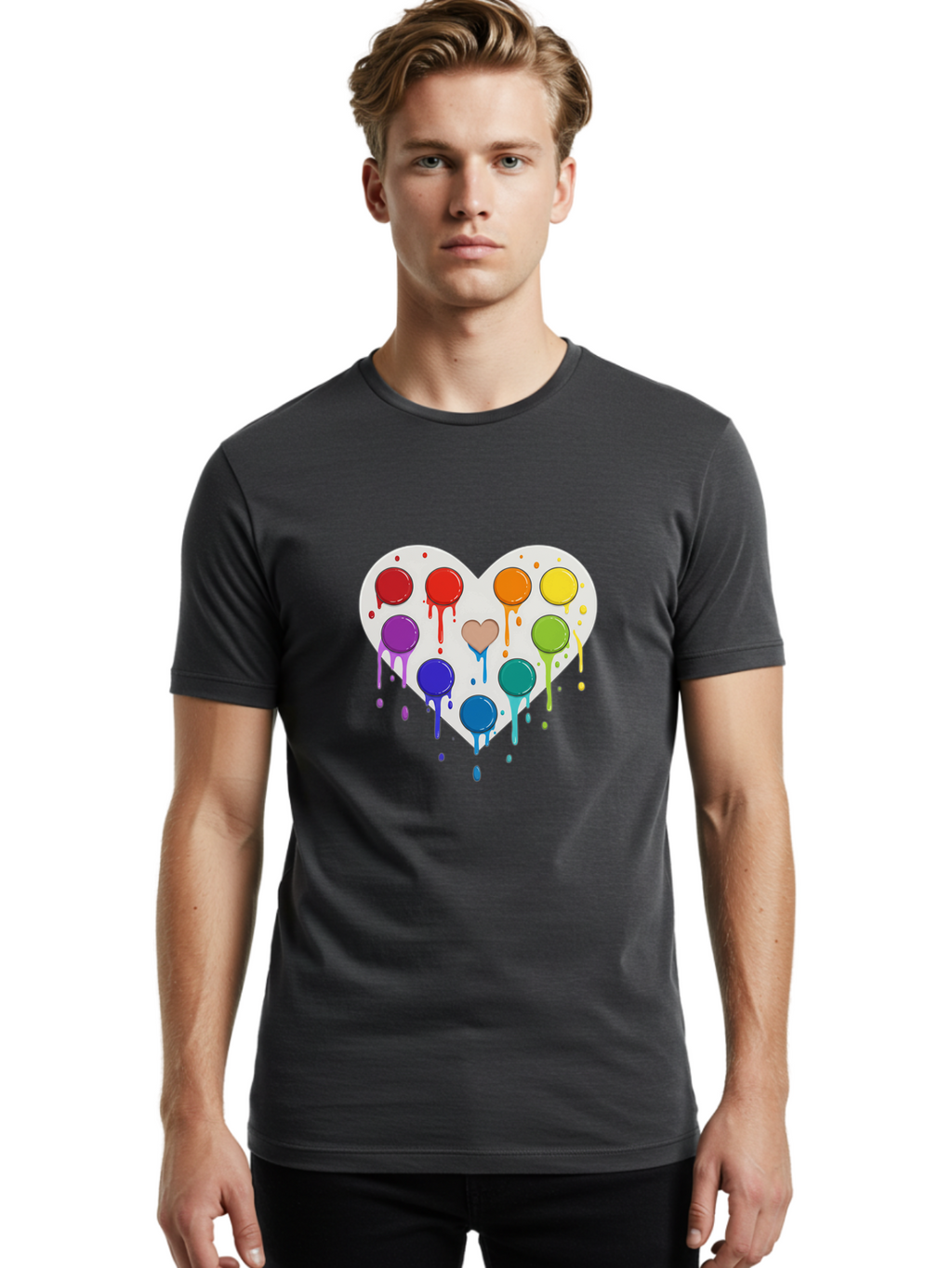 Heart-Paint-Palette Men'S Graphic Tee, 100% Cotton, Comfortable Casual Summer Wear, Machine Washable, Vintage Camera, Old Camera, Antique Camera, Black Camera, Classic Photography, Photography Equipment, Nostalgic Device, Film Camera, Baj490