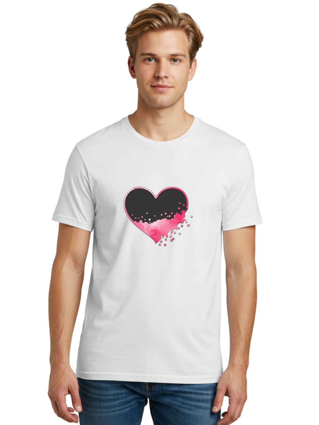 Heart-Splatter Men'S Graphic Tee, 100% Cotton, Comfortable Casual Summer Wear, Machine Washable, Vintage Camera, Old Camera, Antique Camera, Black Camera, Classic Photography, Photography Equipment, Nostalgic Device, Film Camera, Camera Art Baj493