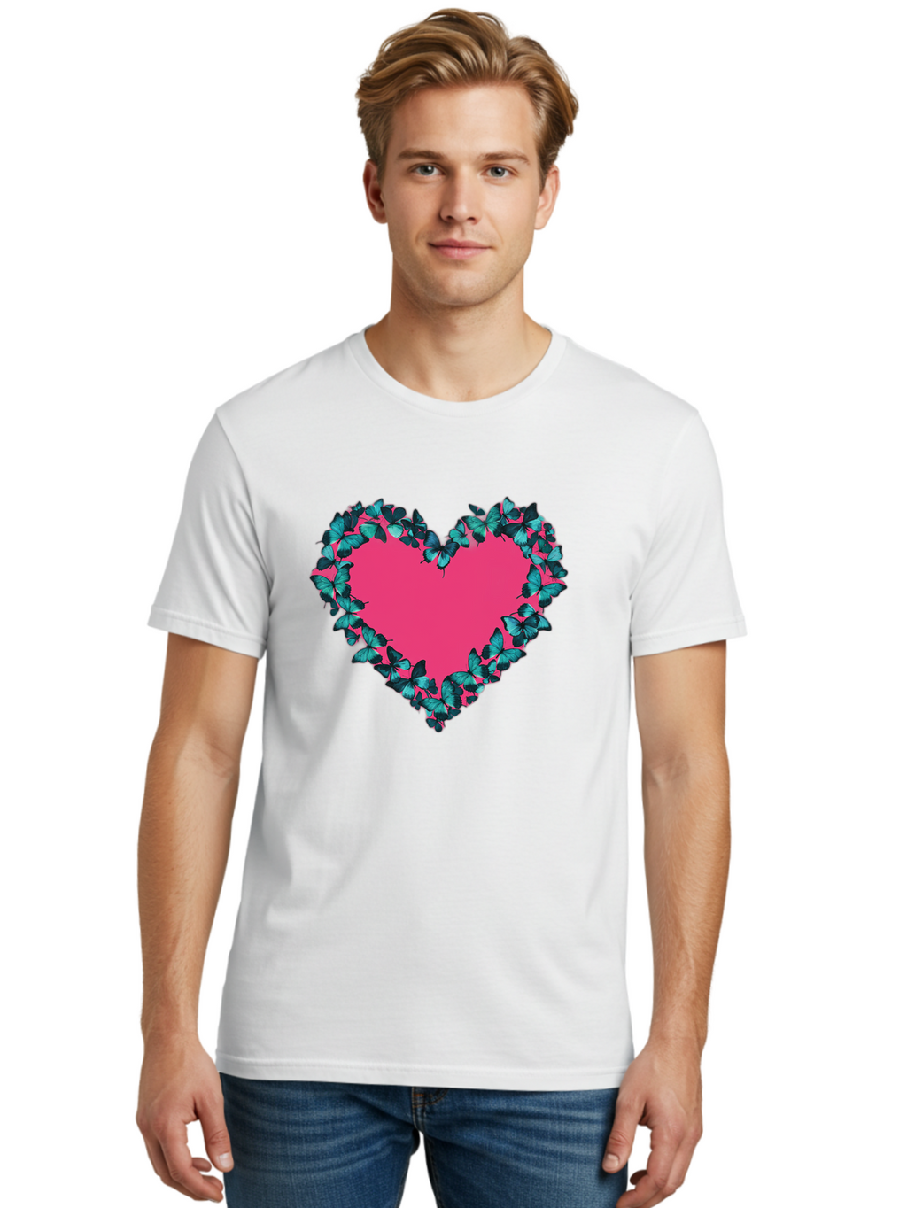 Heart-Surrounded-By-Butterflies Men'S Graphic Tee, 100% Cotton, Comfortable Casual Summer Wear, Machine Washable, Vintage Camera, Old Camera, Antique Camera, Black Camera, Classic Photography, Photography Equipment, Nostalgic Device, Baj494