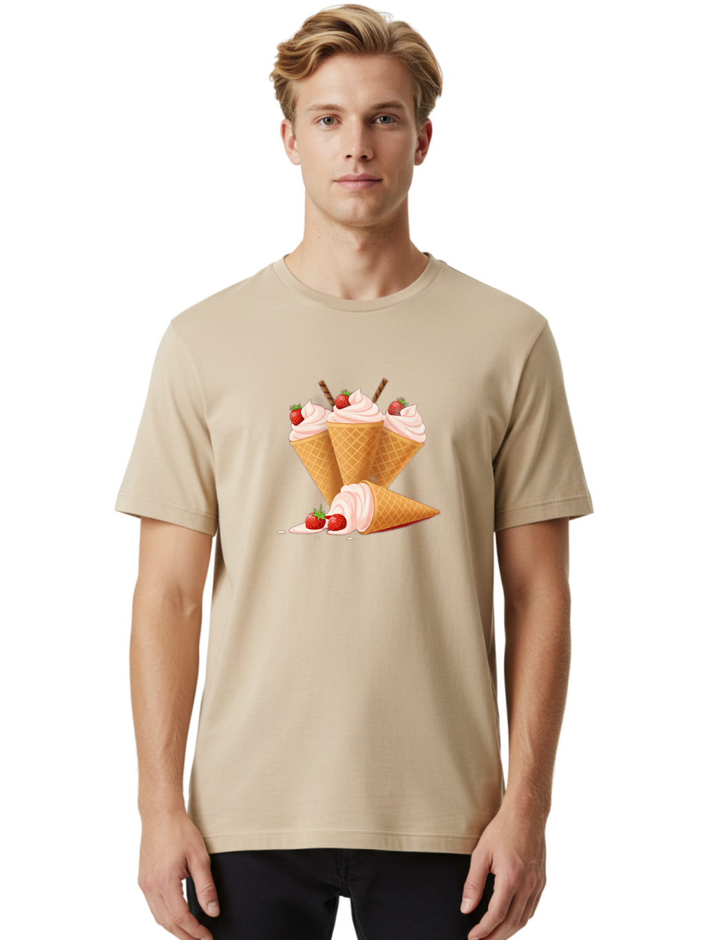 Ice-Cream-Cones-2 Men'S Graphic Tee, 100% Cotton, Comfortable Casual Summer Wear, Machine Washable, Vintage Camera, Old Camera, Antique Camera, Black Camera, Classic Photography, Photography Equipment, Nostalgic Device, Film Camera, Camera Art Baj505