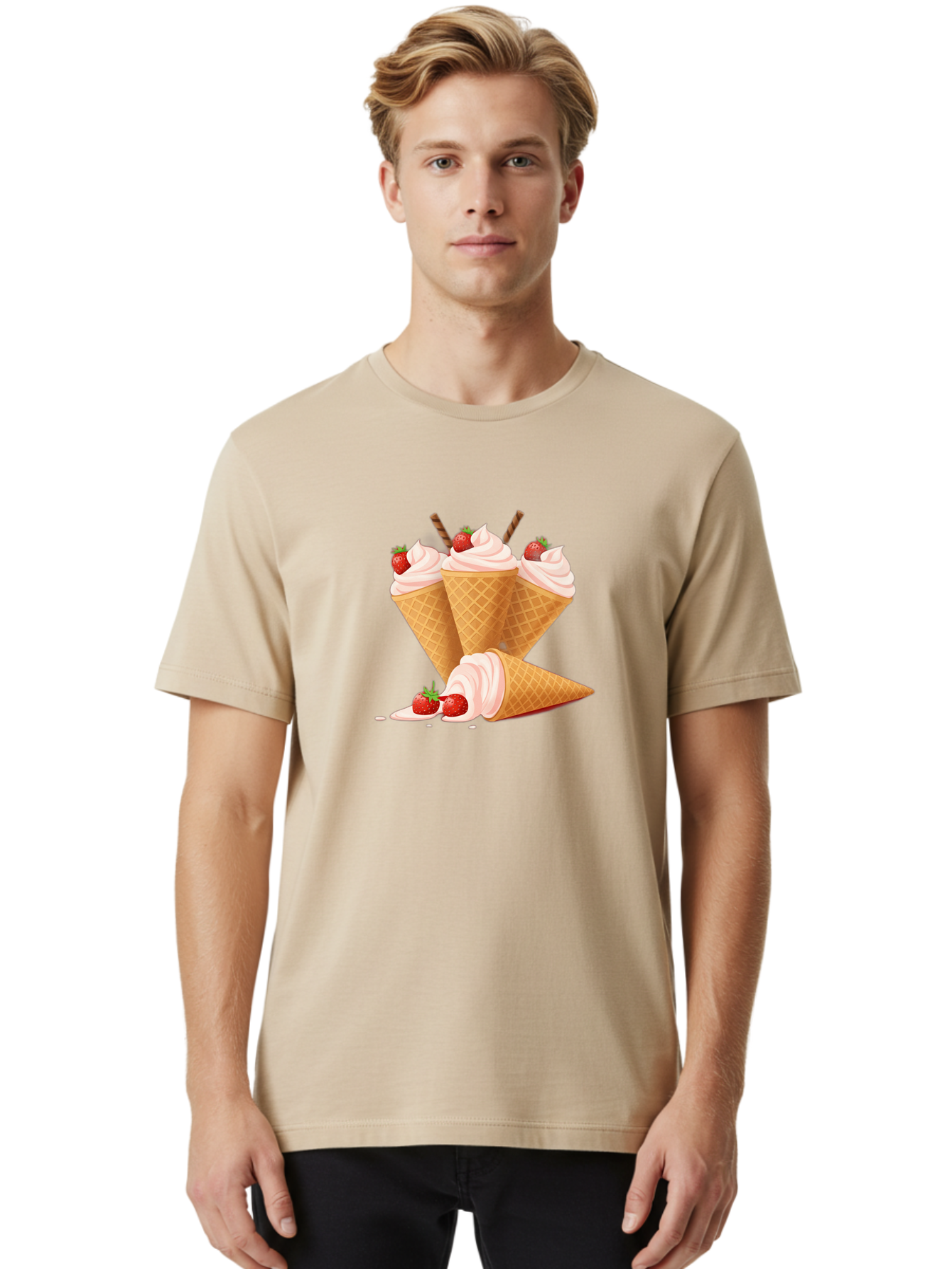 Ice-Cream-Cones-2 Men'S Graphic Tee, 100% Cotton, Comfortable Casual Summer Wear, Machine Washable, Vintage Camera, Old Camera, Antique Camera, Black Camera, Classic Photography, Photography Equipment, Nostalgic Device, Film Camera, Camera Art Baj505