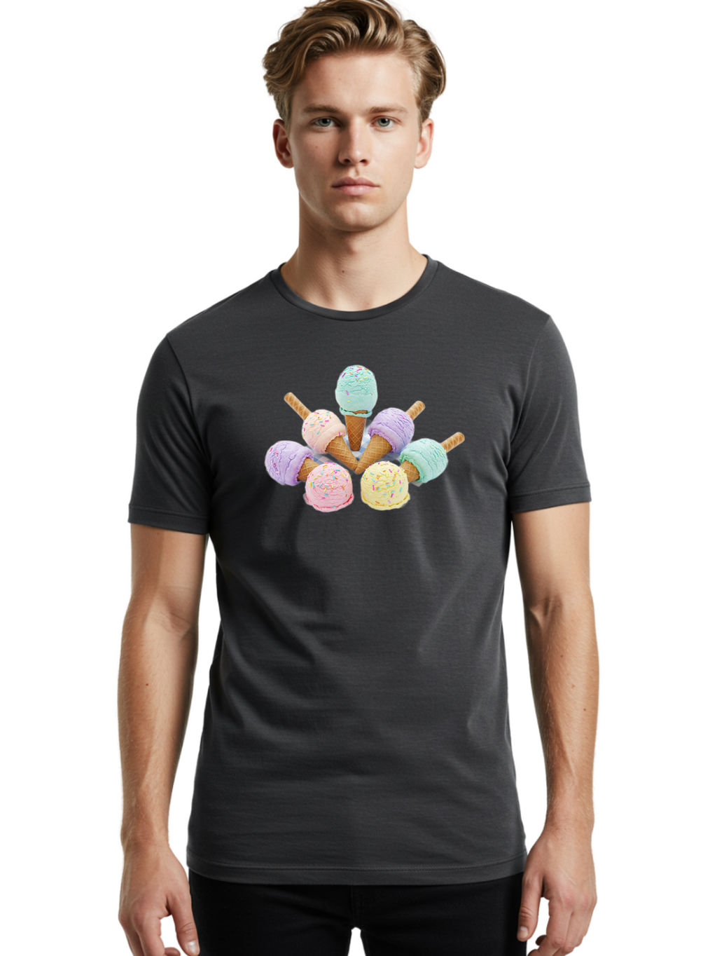 Ice-Cream-Cones Men'S Graphic Tee, 100% Cotton, Comfortable Casual Summer Wear, Machine Washable, Vintage Camera, Old Camera, Antique Camera, Black Camera, Classic Photography, Photography Equipment, Nostalgic Device, Film Camera, Camera Art Baj507
