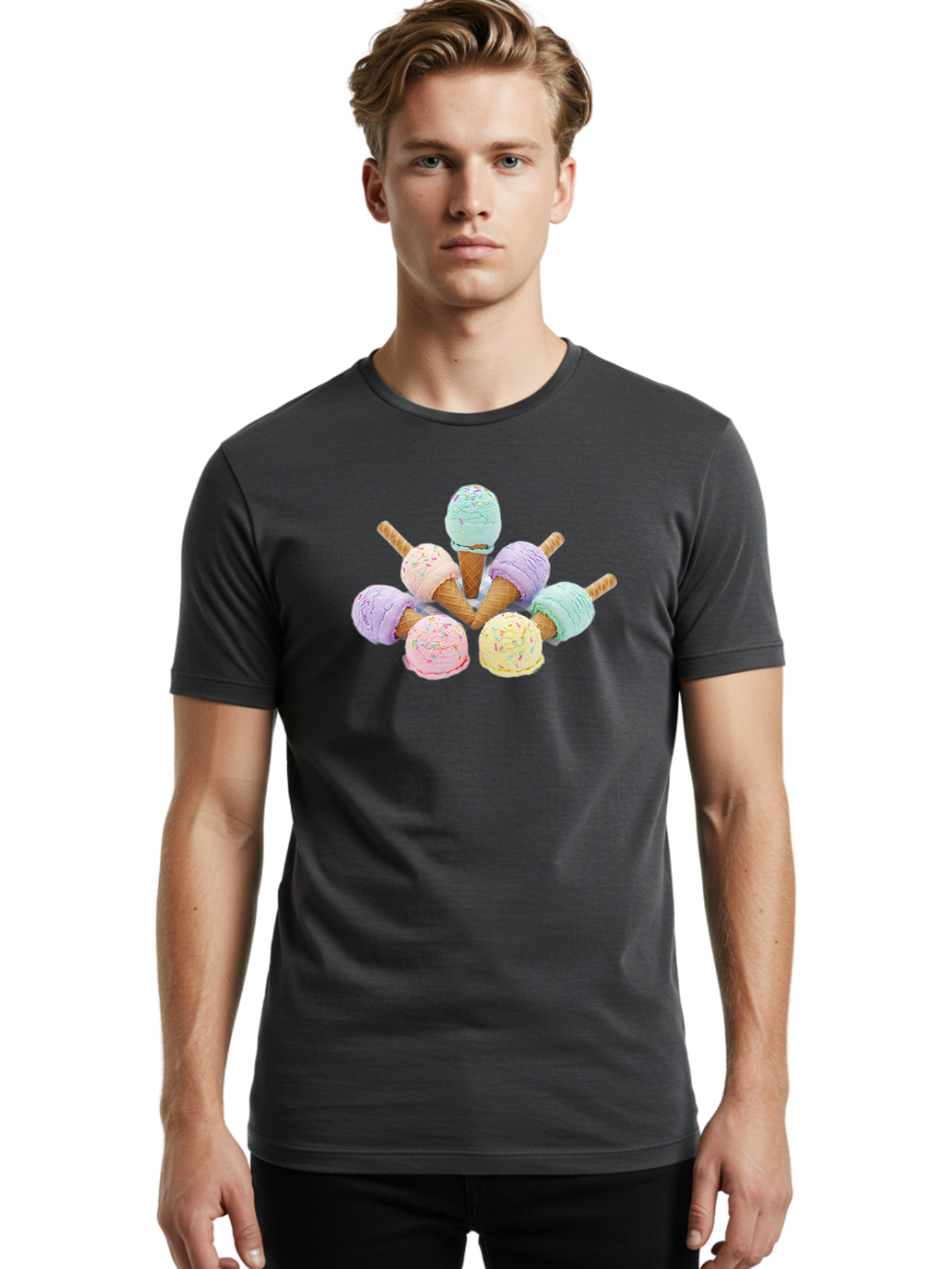 Ice-Cream-Cones Men'S Graphic Tee, 100% Cotton, Comfortable Casual Summer Wear, Machine Washable, Vintage Camera, Old Camera, Antique Camera, Black Camera, Classic Photography, Photography Equipment, Nostalgic Device, Film Camera, Camera Art Baj507