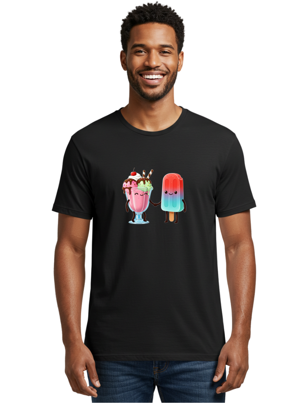 Ice-Cream-Friends-1 Men'S Graphic Tee, 100% Cotton, Comfortable Casual Summer Wear, Machine Washable, Vintage Camera, Old Camera, Antique Camera, Black Camera, Classic Photography, Photography Equipment, Nostalgic Device, Film Camera, Baj508