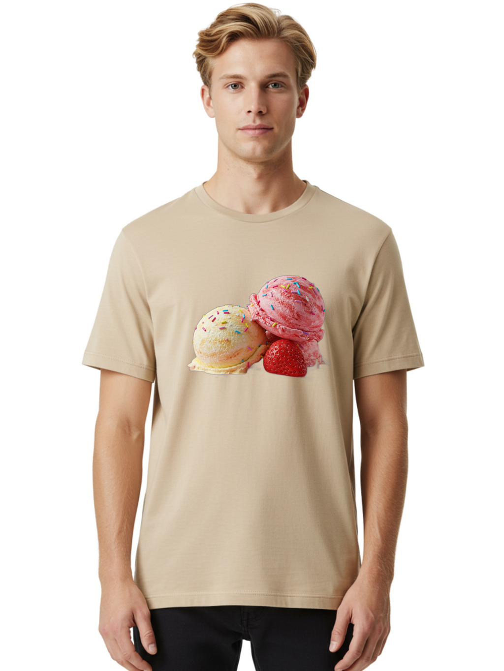Ice-Cream-Scoops-With-Sprinkles Men'S Graphic Tee, 100% Cotton, Comfortable Casual Summer Wear, Machine Washable, Vintage Camera, Old Camera, Antique Camera, Black Camera, Classic Photography, Photography Equipment, Nostalgic Device, Baj510