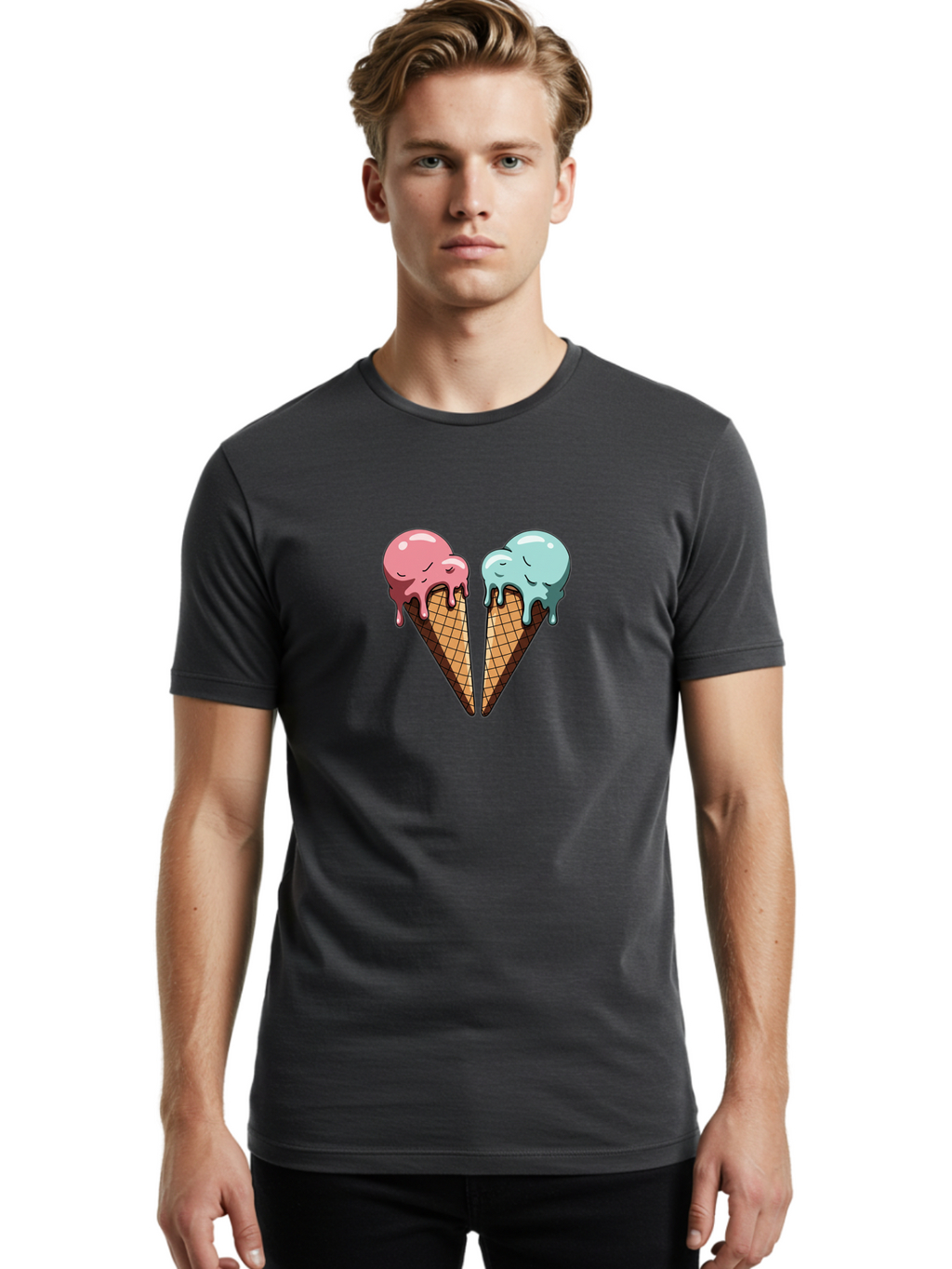 Kissing-Ice-Cream-Cones Men'S Graphic Tee, 100% Cotton, Comfortable Casual Summer Wear, Machine Washable, Vintage Camera, Old Camera, Antique Camera, Black Camera, Classic Photography, Photography Equipment, Nostalgic Device, Film Camera, Baj533