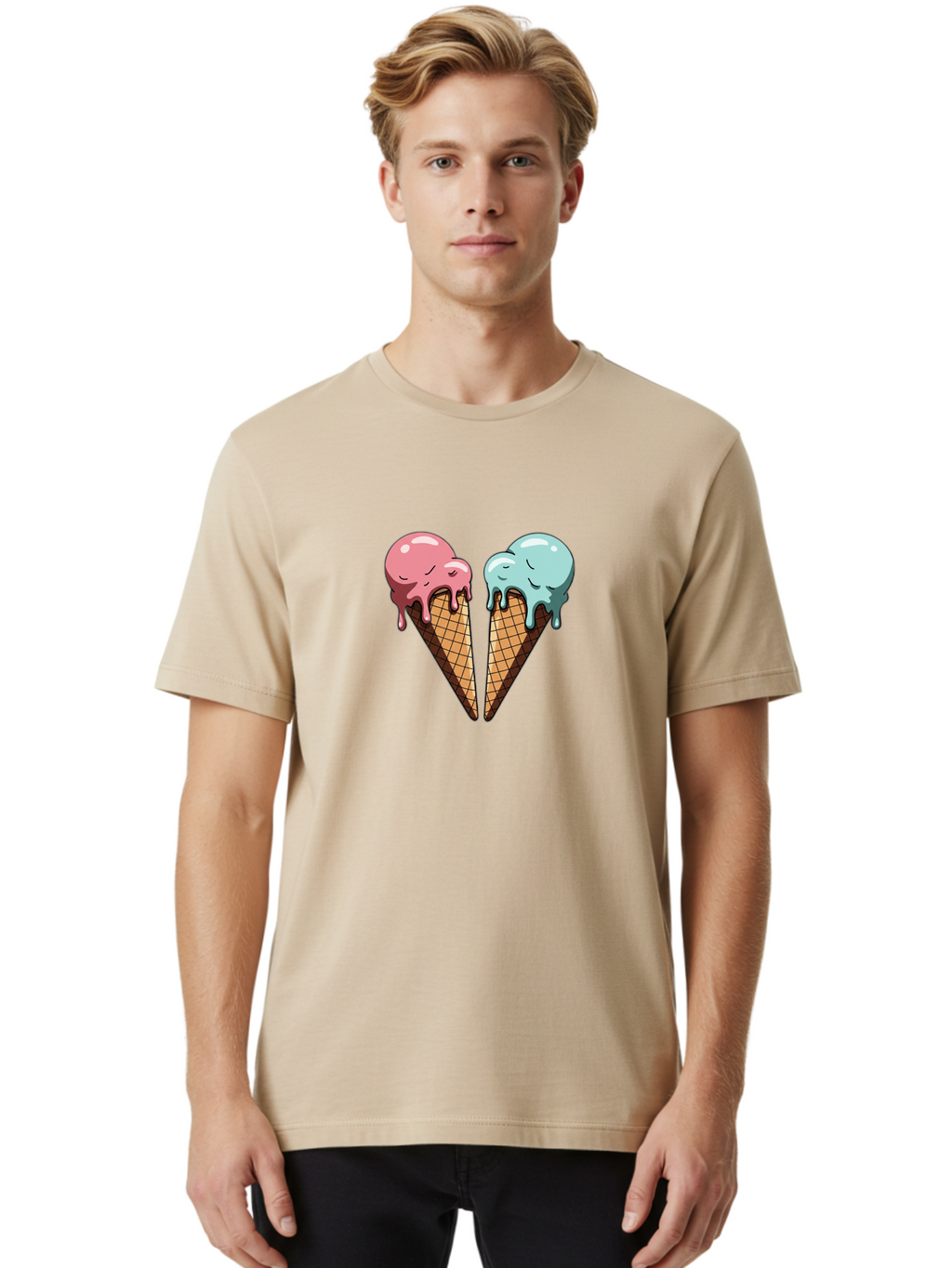 Kissing-Ice-Cream-Cones Men'S Graphic Tee, 100% Cotton, Comfortable Casual Summer Wear, Machine Washable, Vintage Camera, Old Camera, Antique Camera, Black Camera, Classic Photography, Photography Equipment, Nostalgic Device, Film Camera, Baj533