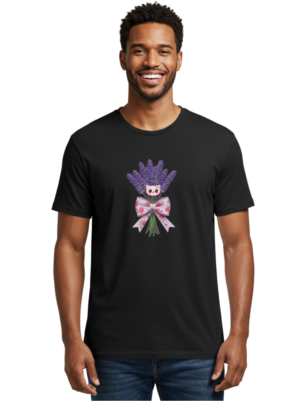 Lavender-Bouquet-With-Cat-Face Men'S Graphic Tee, 100% Cotton, Comfortable Casual Summer Wear, Machine Washable, Vintage Camera, Old Camera, Antique Camera, Black Camera, Classic Photography, Photography Equipment, Nostalgic Device, Baj559
