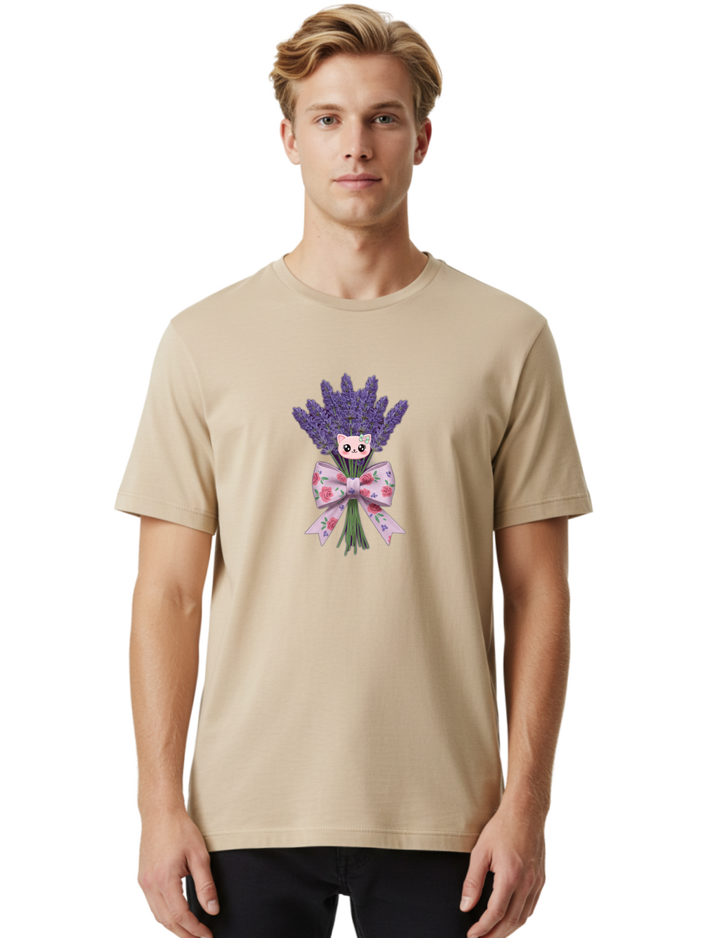Lavender-Bouquet-With-Cat-Face Men'S Graphic Tee, 100% Cotton, Comfortable Casual Summer Wear, Machine Washable, Vintage Camera, Old Camera, Antique Camera, Black Camera, Classic Photography, Photography Equipment, Nostalgic Device, Baj559