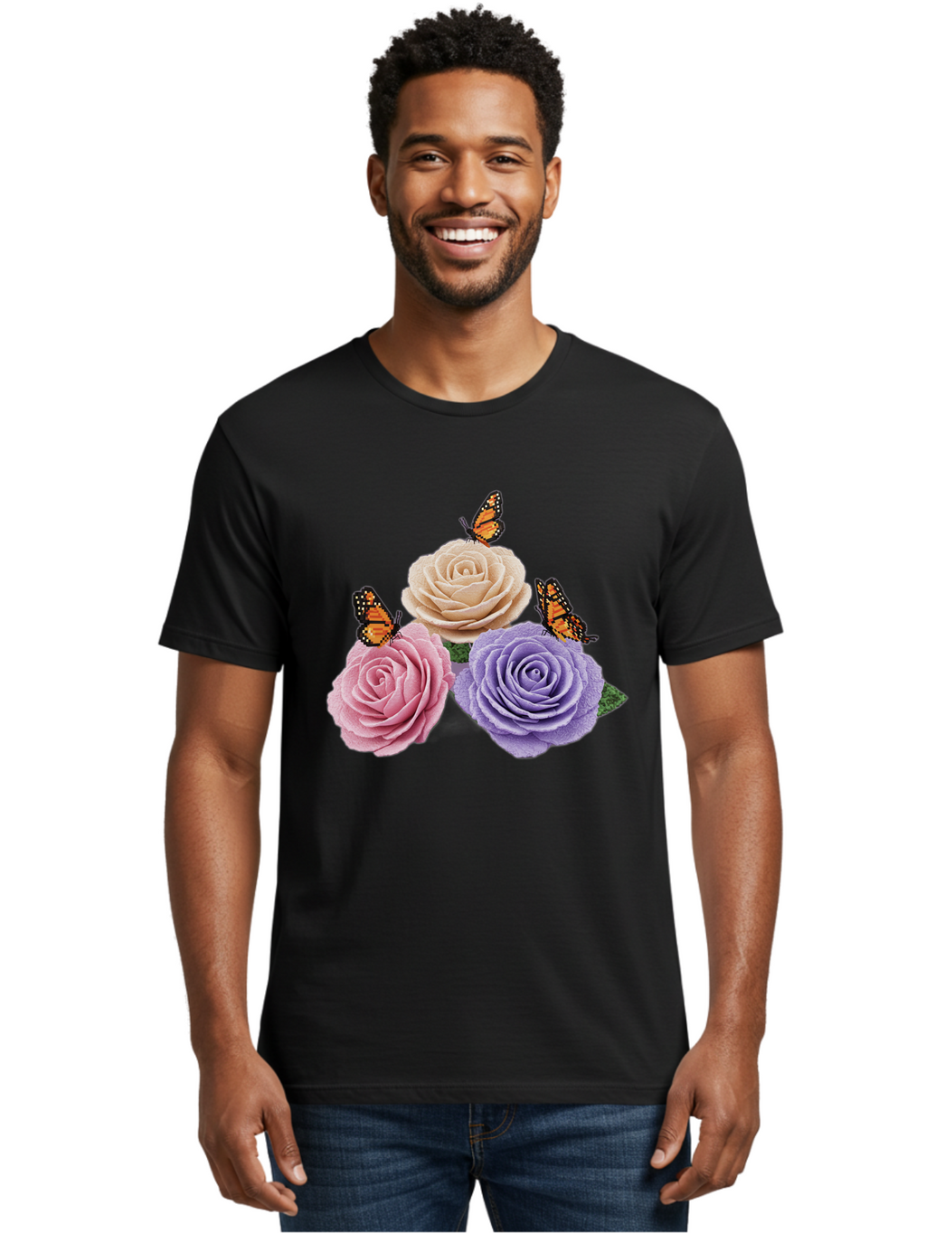 Monarch-Butterflies-Roses Men'S Graphic Tee, 100% Cotton, Comfortable Casual Summer Wear, Machine Washable, Vintage Camera, Old Camera, Antique Camera, Black Camera, Classic Photography, Photography Equipment, Nostalgic Device, Film Camera, Baj594