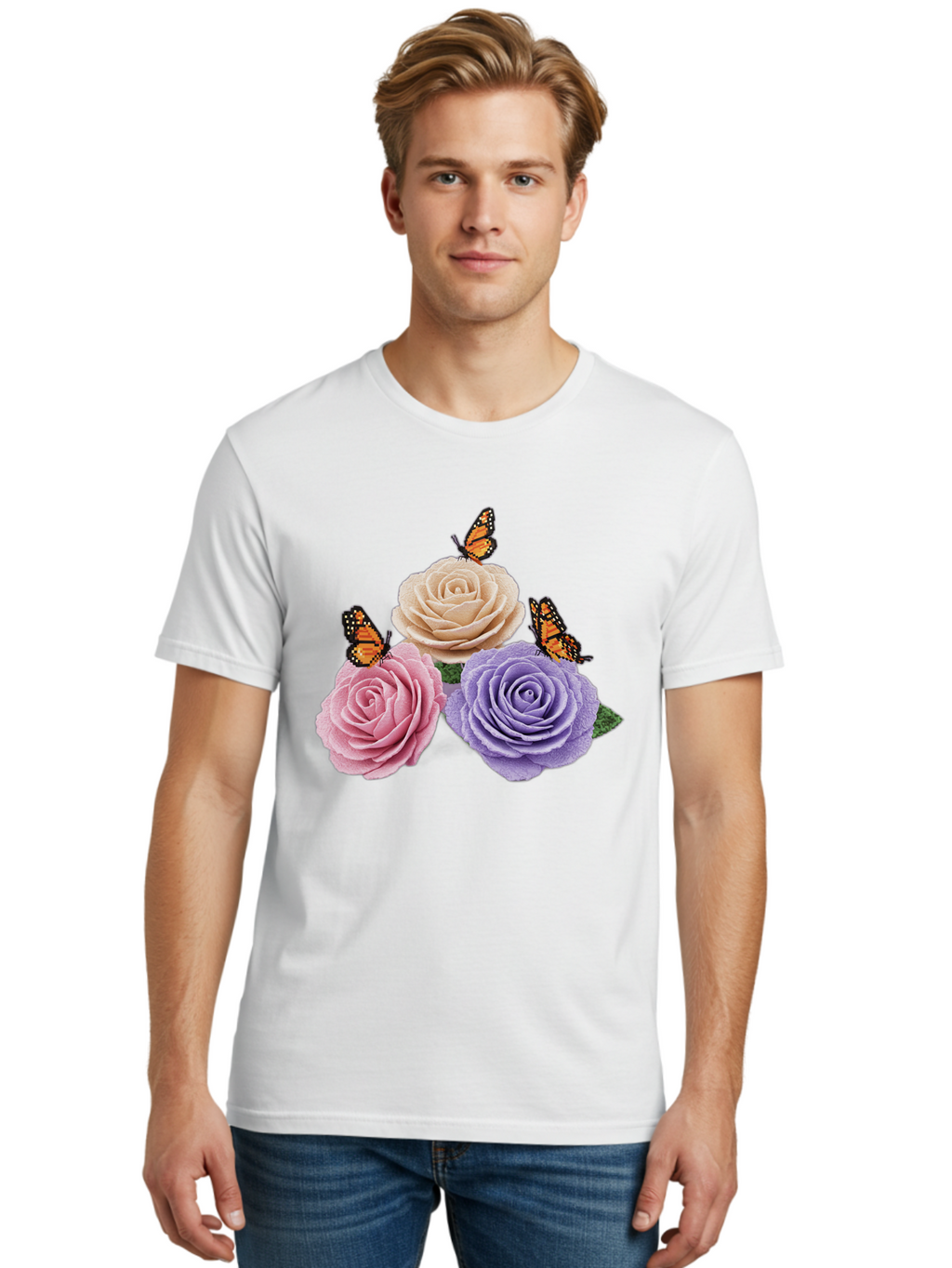 Monarch-Butterflies-Roses Men'S Graphic Tee, 100% Cotton, Comfortable Casual Summer Wear, Machine Washable, Vintage Camera, Old Camera, Antique Camera, Black Camera, Classic Photography, Photography Equipment, Nostalgic Device, Film Camera, Baj594