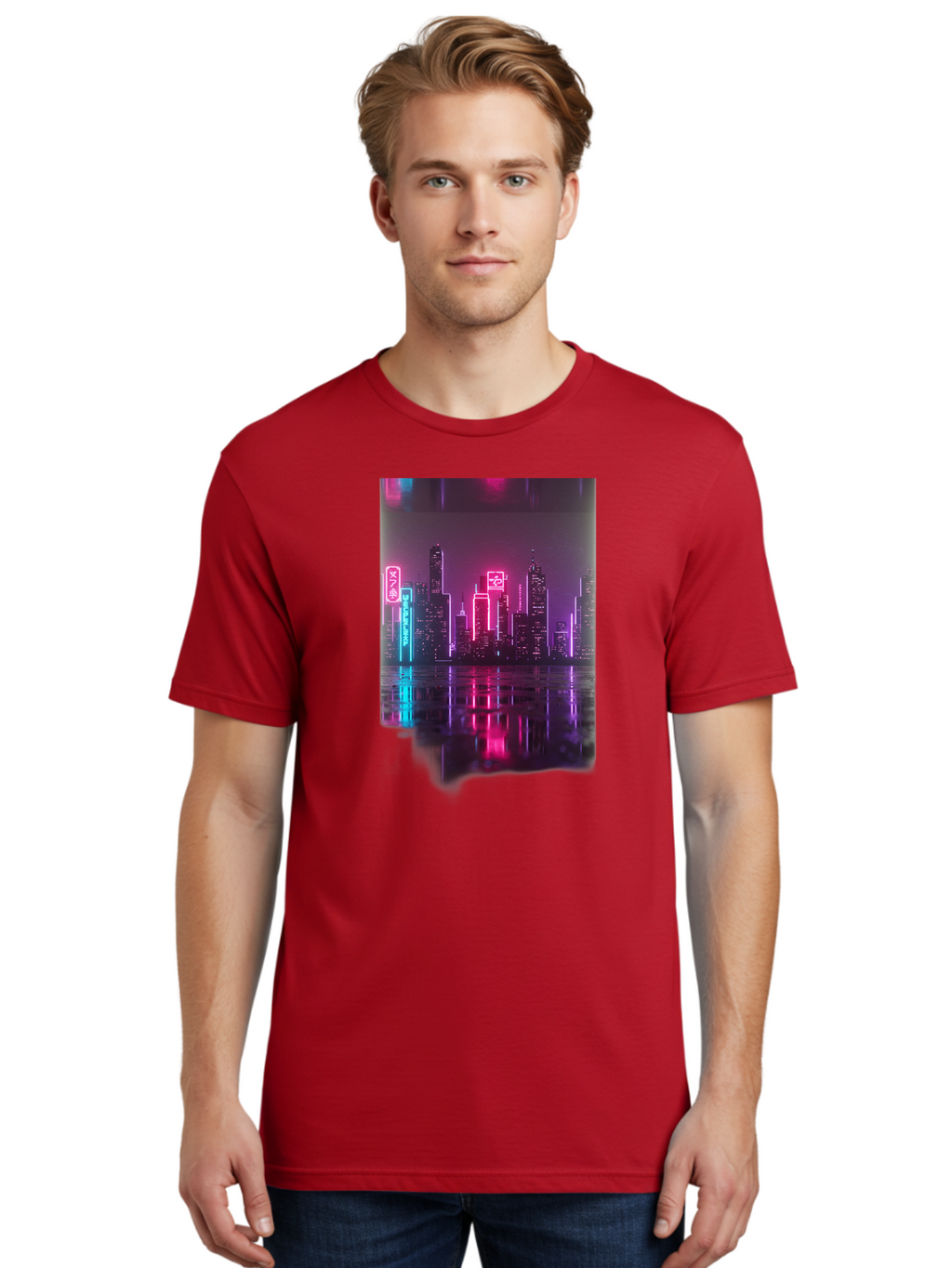 Neon-Cityscape Men'S Graphic Tee, 100% Cotton, Comfortable Casual Summer Wear, Machine Washable, Vintage Camera, Old Camera, Antique Camera, Black Camera, Classic Photography, Photography Equipment, Nostalgic Device, Film Camera, Camera Art Baj596
