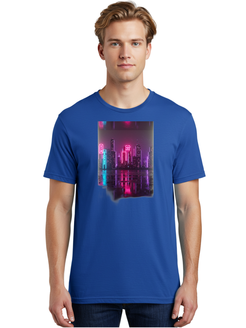 Neon-Cityscape Men'S Graphic Tee, 100% Cotton, Comfortable Casual Summer Wear, Machine Washable, Vintage Camera, Old Camera, Antique Camera, Black Camera, Classic Photography, Photography Equipment, Nostalgic Device, Film Camera, Camera Art Baj596