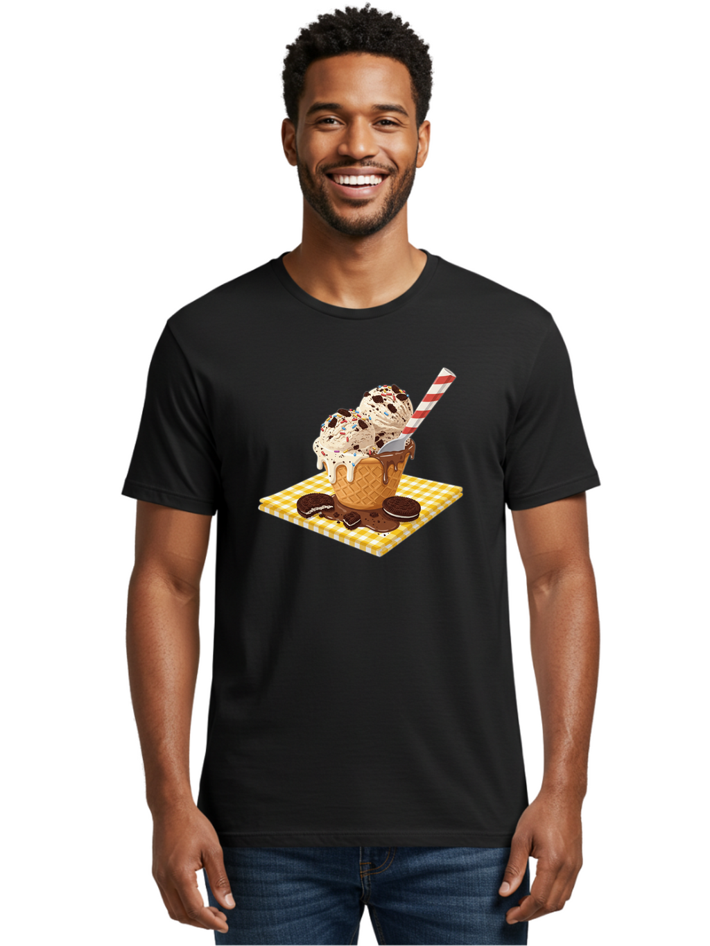 Oreo-Ice-Cream Men'S Graphic Tee, 100% Cotton, Comfortable Casual Summer Wear, Machine Washable, Vintage Camera, Old Camera, Antique Camera, Black Camera, Classic Photography, Photography Equipment, Nostalgic Device, Film Camera, Camera Art Baj605